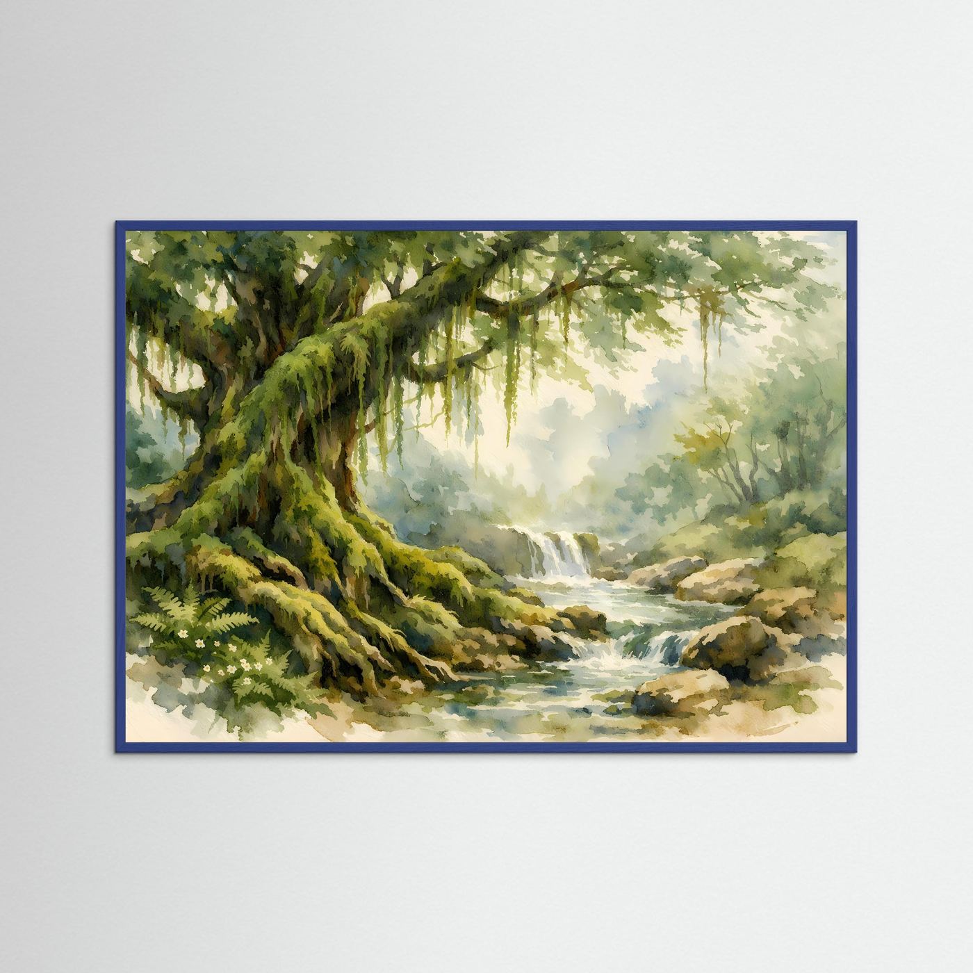 Mysteröser Urwaldbaum am Flusslauf | Aquarell Natur & Urwald Poster Querformat
