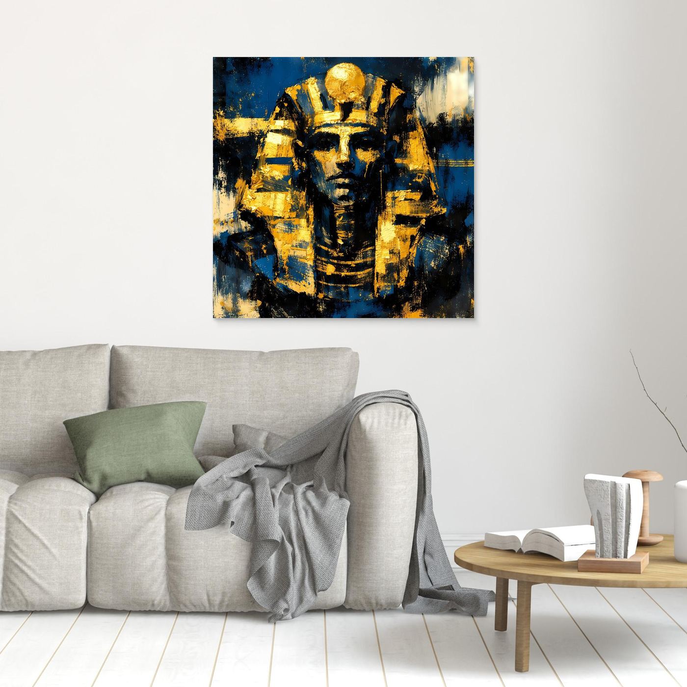 Ägyptisches Wandbild mit Pharao-Maske und goldenen Details