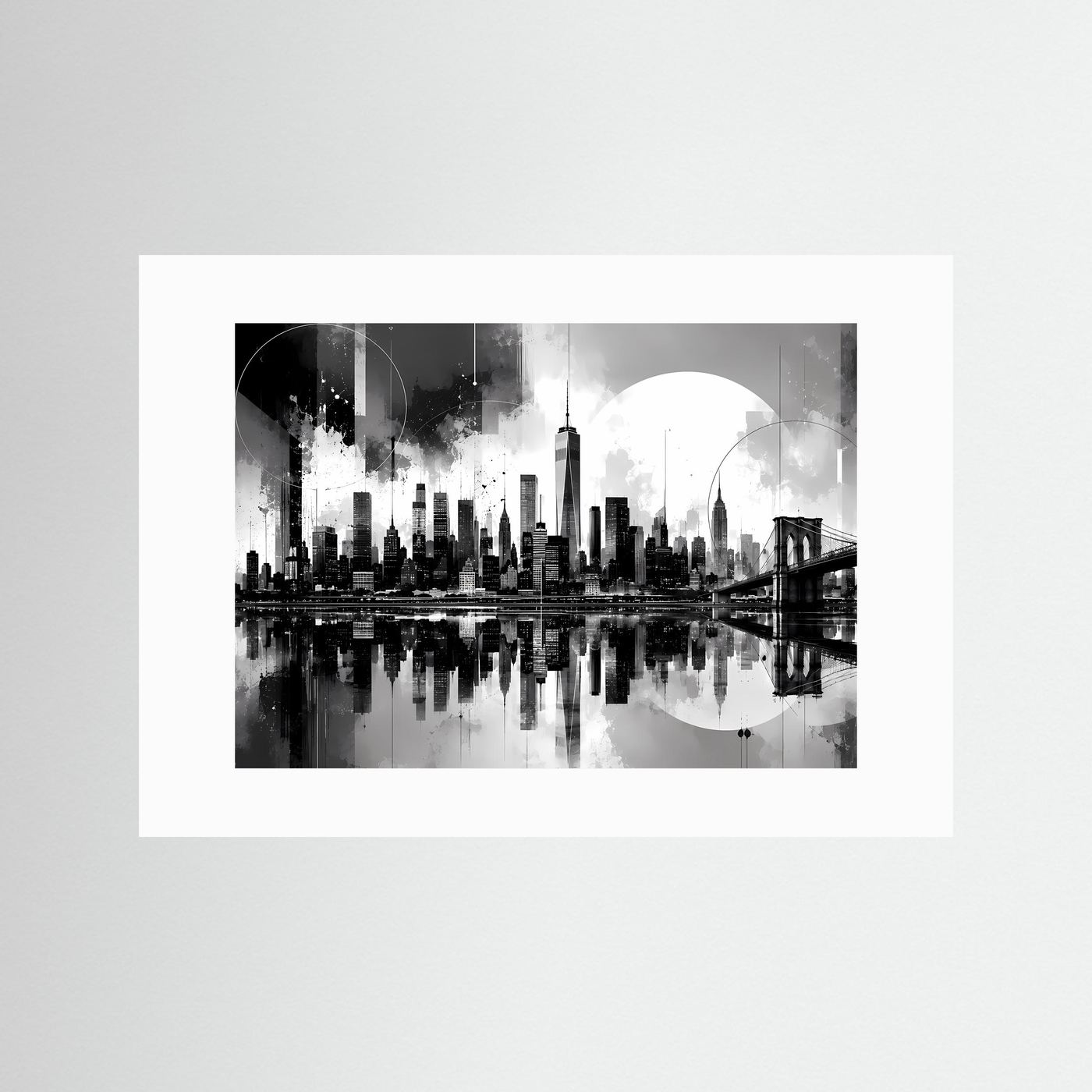 New York Skyline Poster Schwarz Weiß | Moderne City Wandkunst | Manhattan Skyline mit Brooklyn Bridge | Minimalistische Fine Art