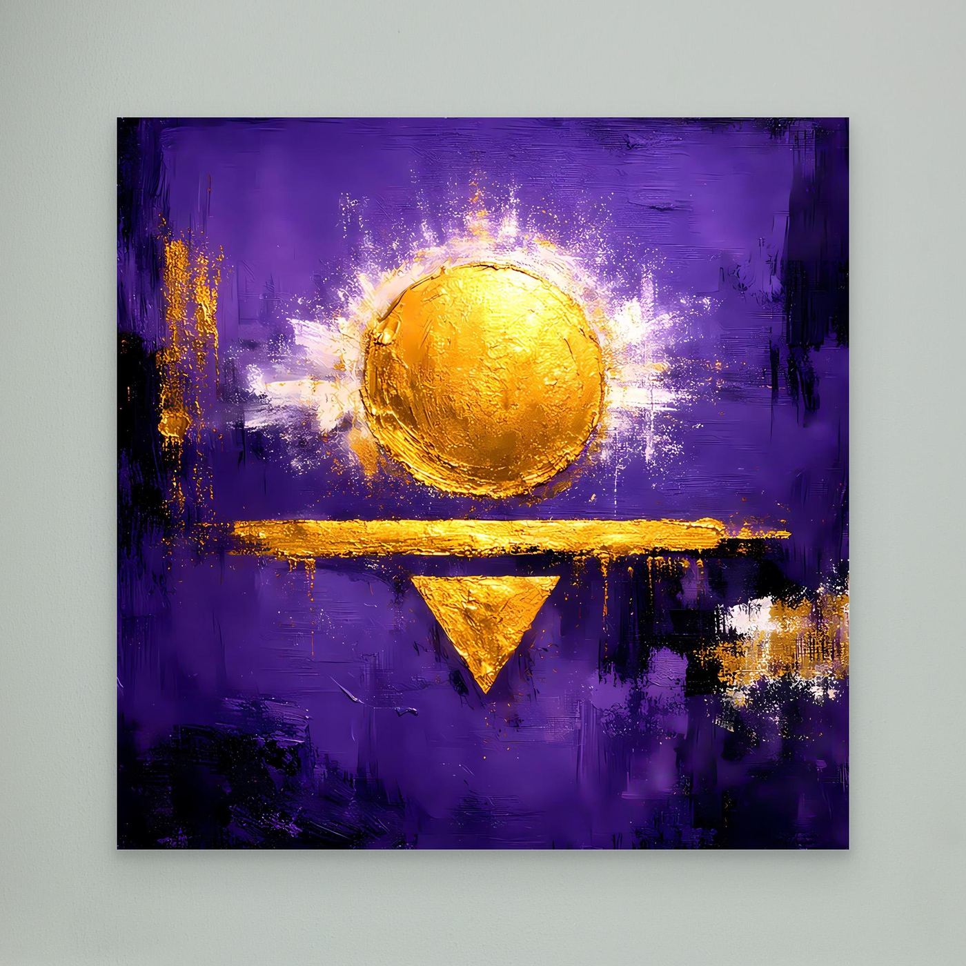 Leinwand Kosmische Sonne auf Violett | Abstraktes Geometrisches Wandbild Moderne Kunst
