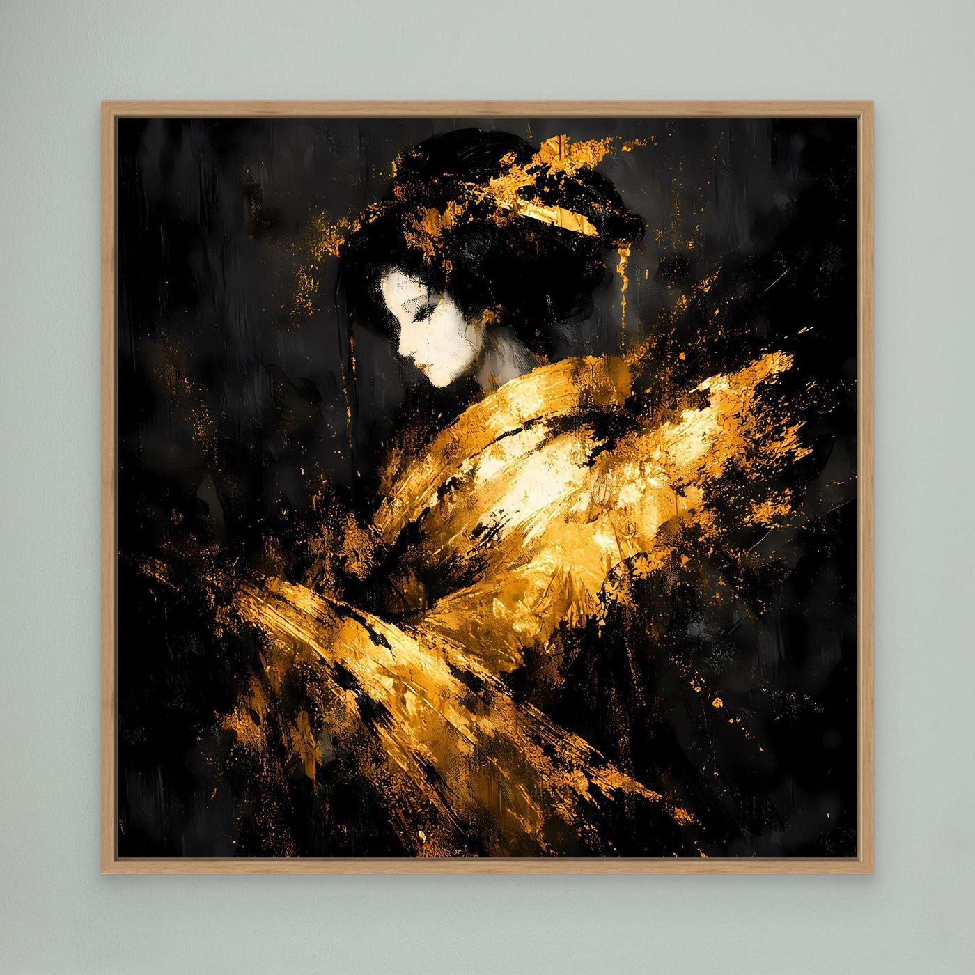 Leinwand Elegante Goldene Geisha | Abstraktes Asiatisches Wandbild