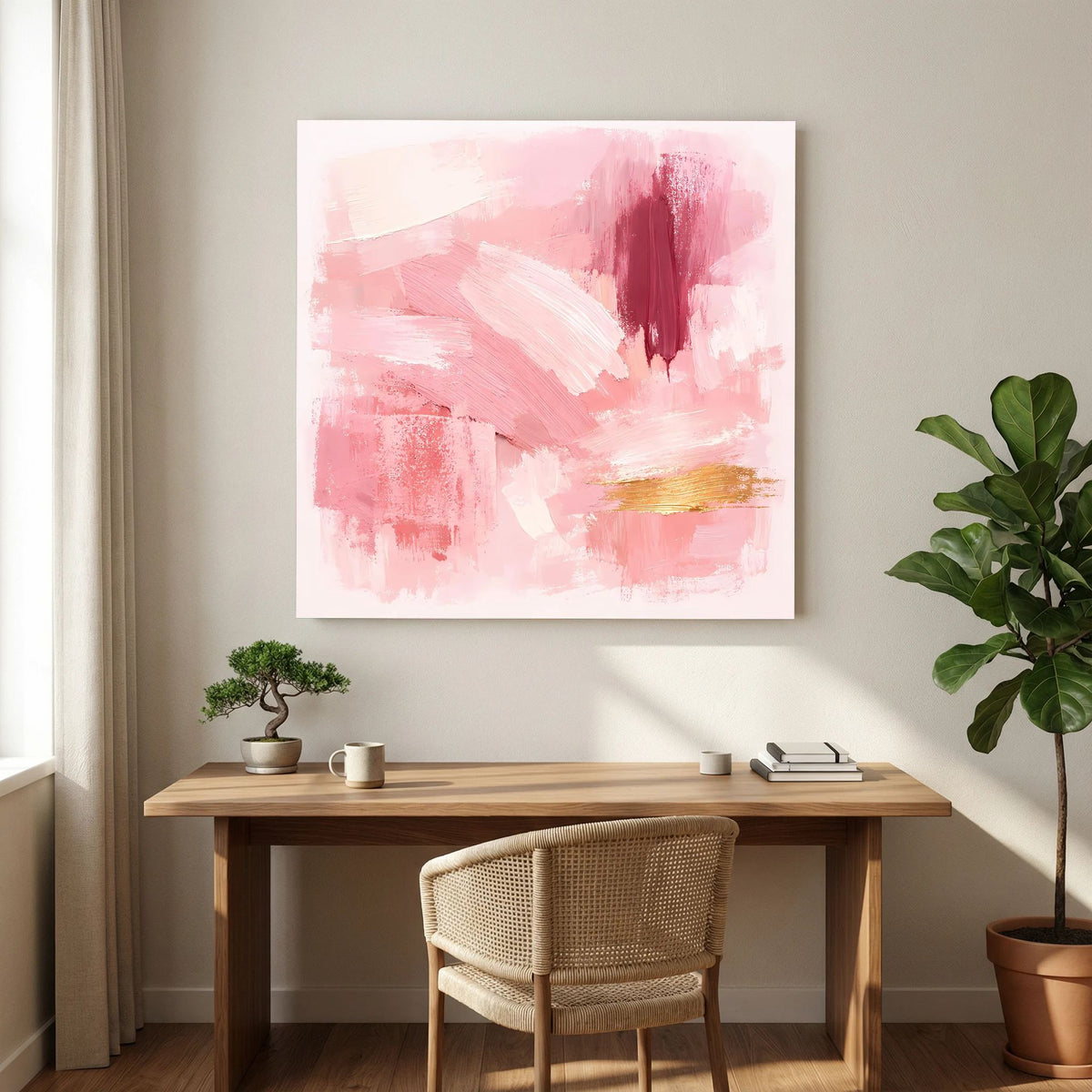 Leinwand Abstraktes Gemälde in Rosa und Gold | Modernes Elegantes Wandbild Pastell
