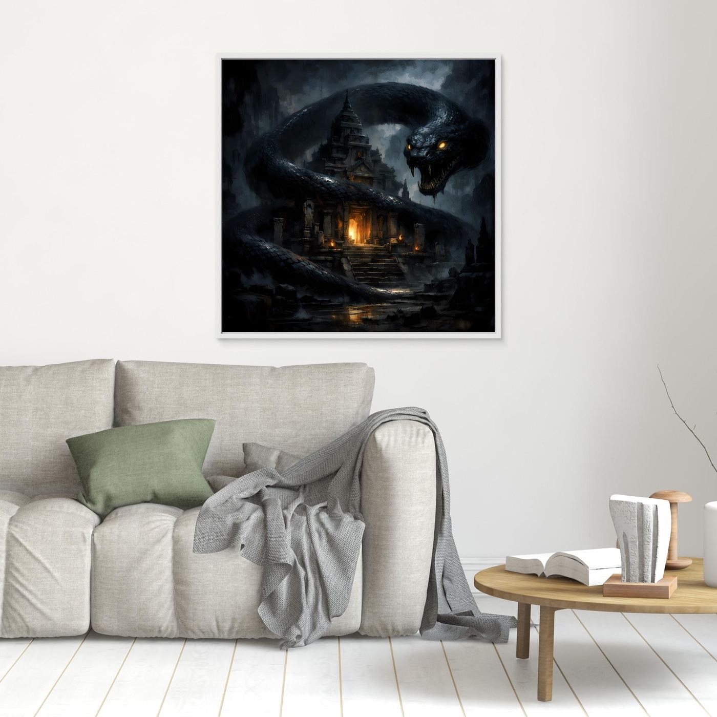 Leinwand Wächter des Tempels | Mystische Riesenschlange Fantasy Wandbild