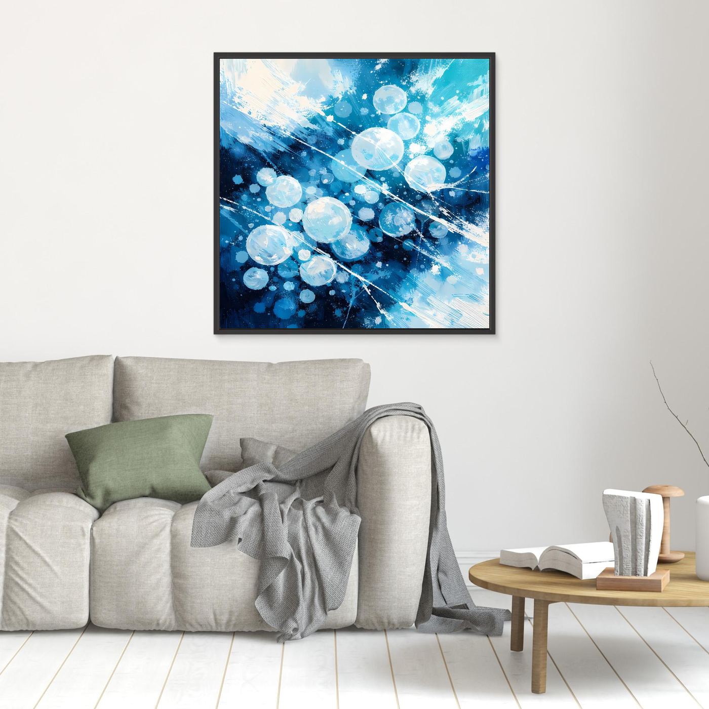Leinwand Eingefrorene Luftblasen im Eis | Abstraktes Natur Winter Wandbild