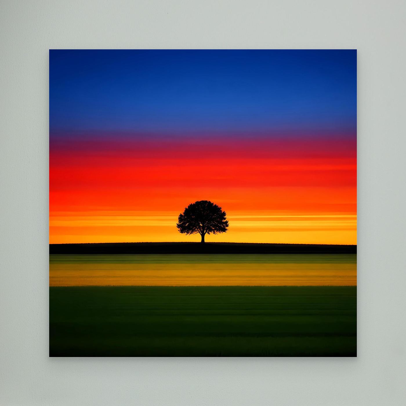Leinwandbild: Sonnenuntergang mit Baum-Silhouette, rahmenlos