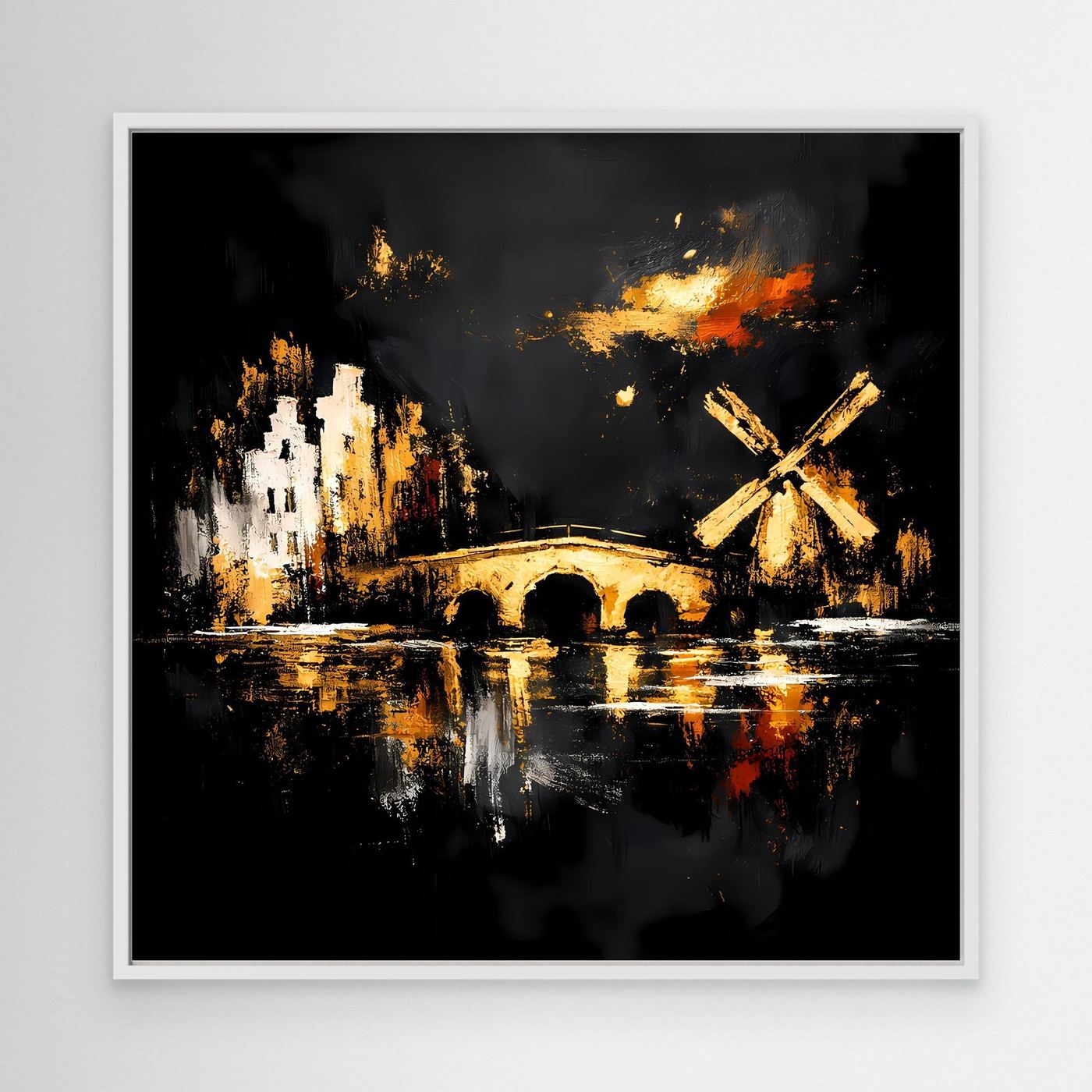 Leinwand Goldene Windmühle in Amsterdam | Abstraktes Holland Wandbild Modern