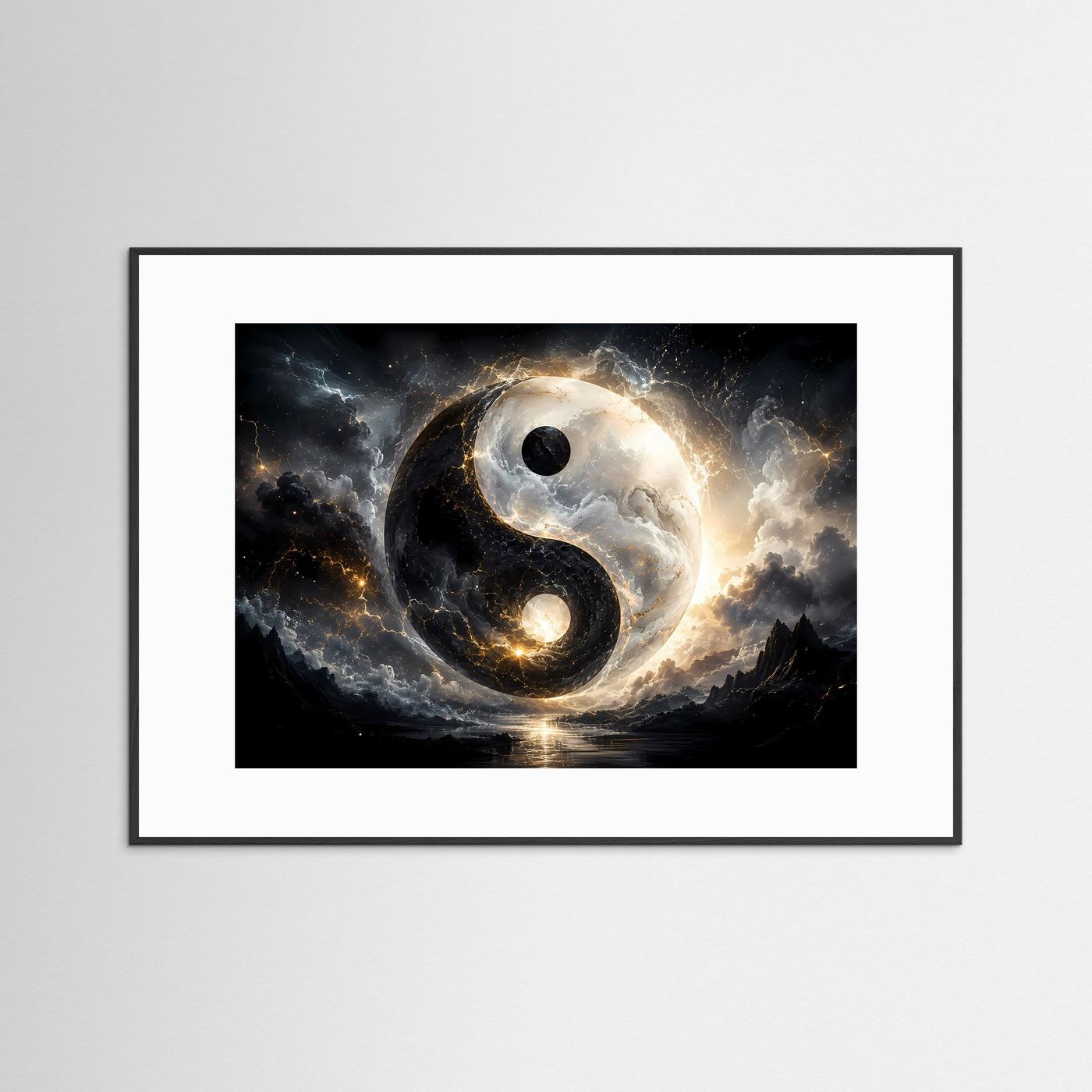 Yin Yang Poster | Spirituelle Wandkunst | Kosmisches Balance Symbol | Abstrakte Schwarz Weiß Kunst | Moderner Fine Art Kunstdruck
