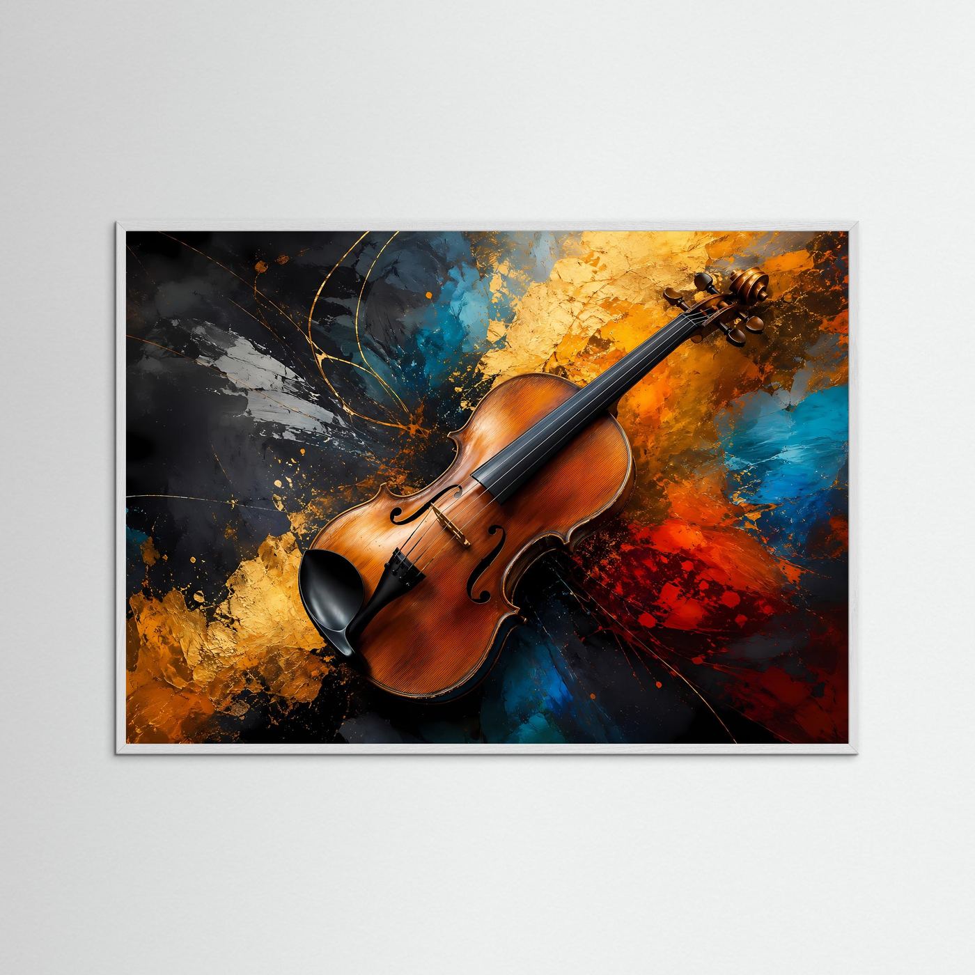 Abstrakte Violine in Gold & Blau | Moderne Musik Wandkunst