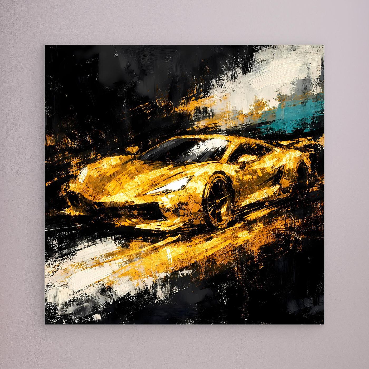 Leinwand Goldener Supersportwagen | Modernes Abstraktes Rennsport Wandbild