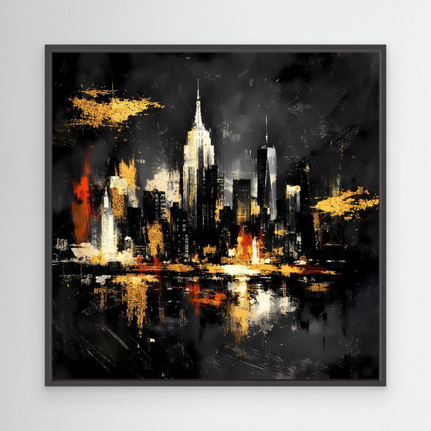 Leinwand Goldene New York Skyline bei Nacht | Abstraktes NYC Wandbild Modern