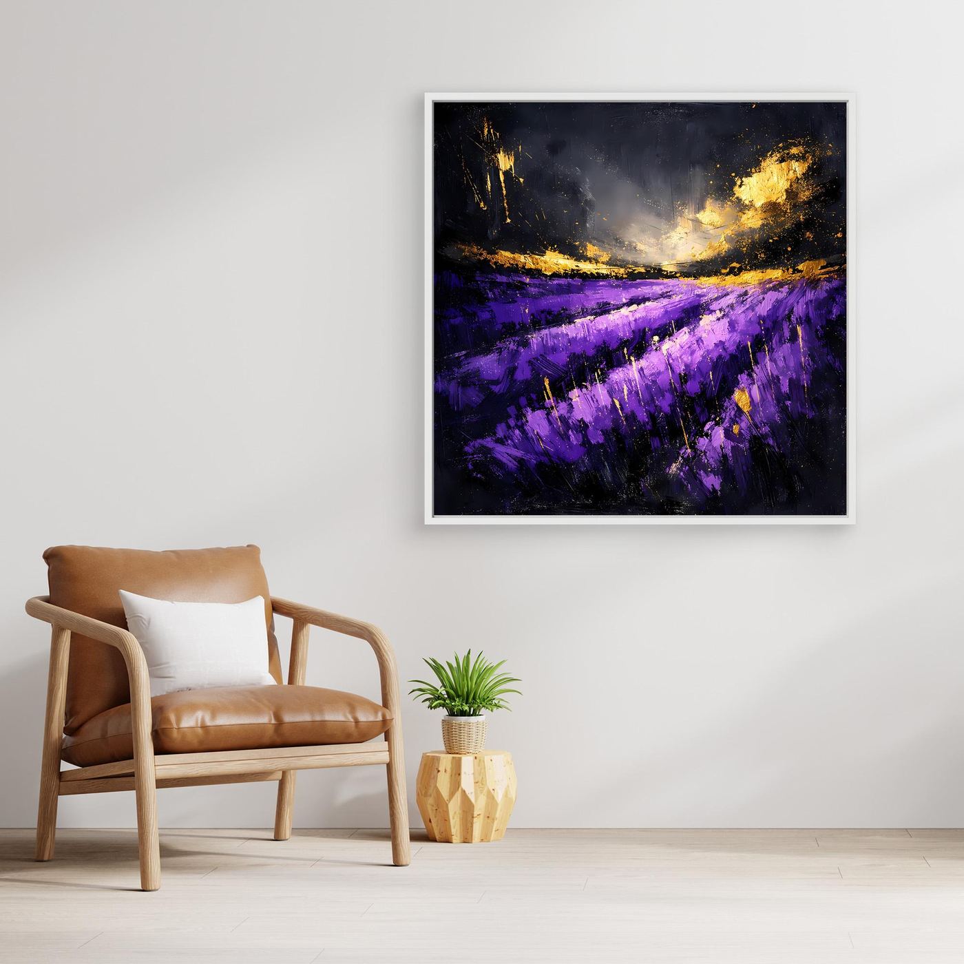 Leinwand Abstraktes Lavendelfeld im Abendlicht | Modernes Natur Wandbild