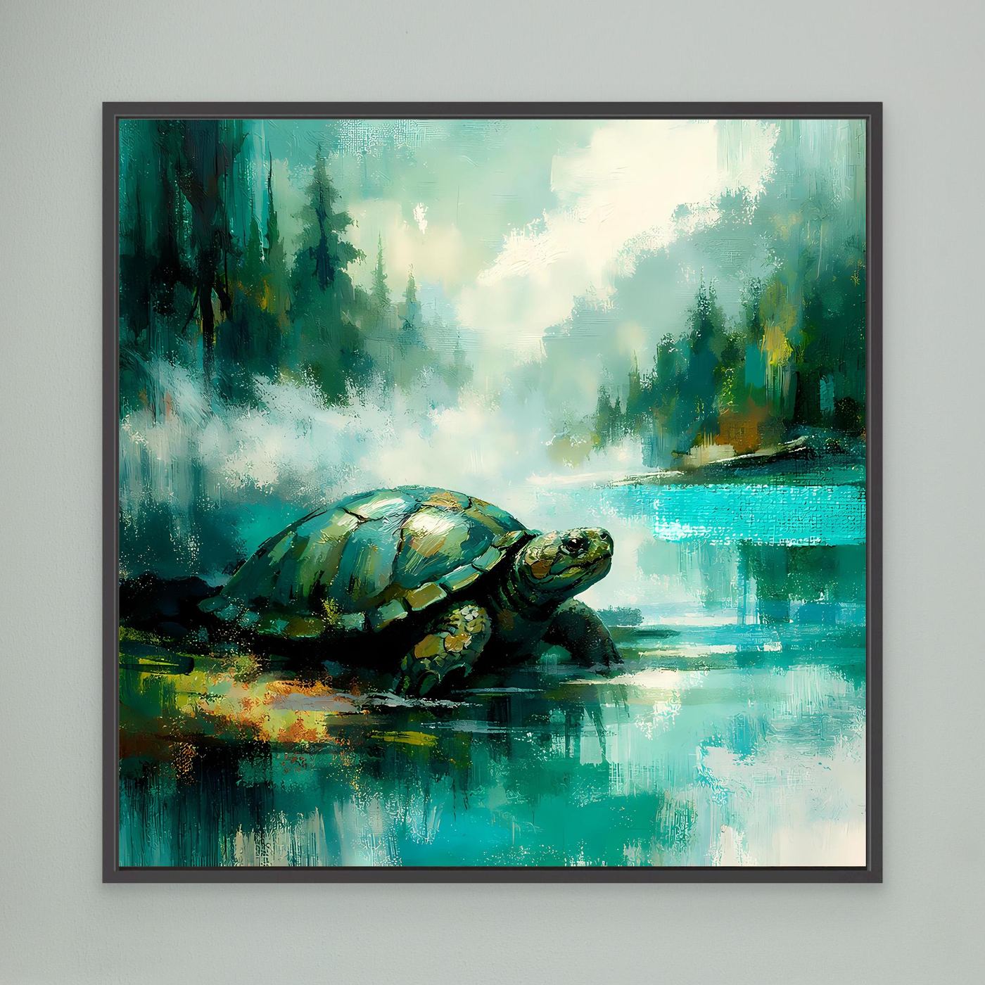 Leinwand Mystische Schildkröte am See | Abstraktes Natur & Tier Wandbild