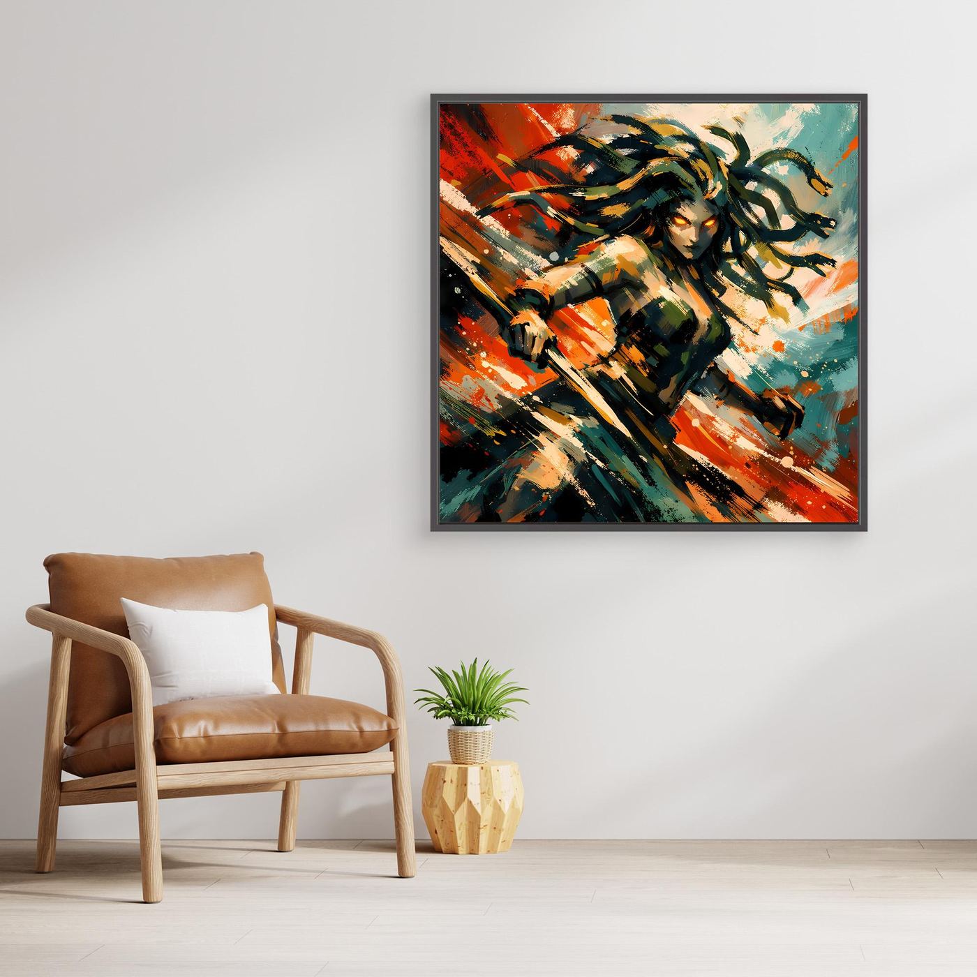 Leinwand Mythische Medusa im Action-Stil | Dynamisches Wandbild auf echter Leinwand