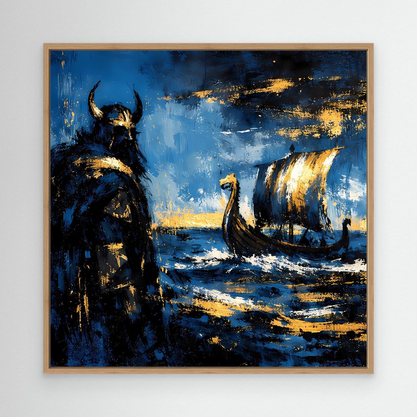 Leinwand Mythischer Wikinger und Langschiff | Abstraktes Nordisches Wandbild