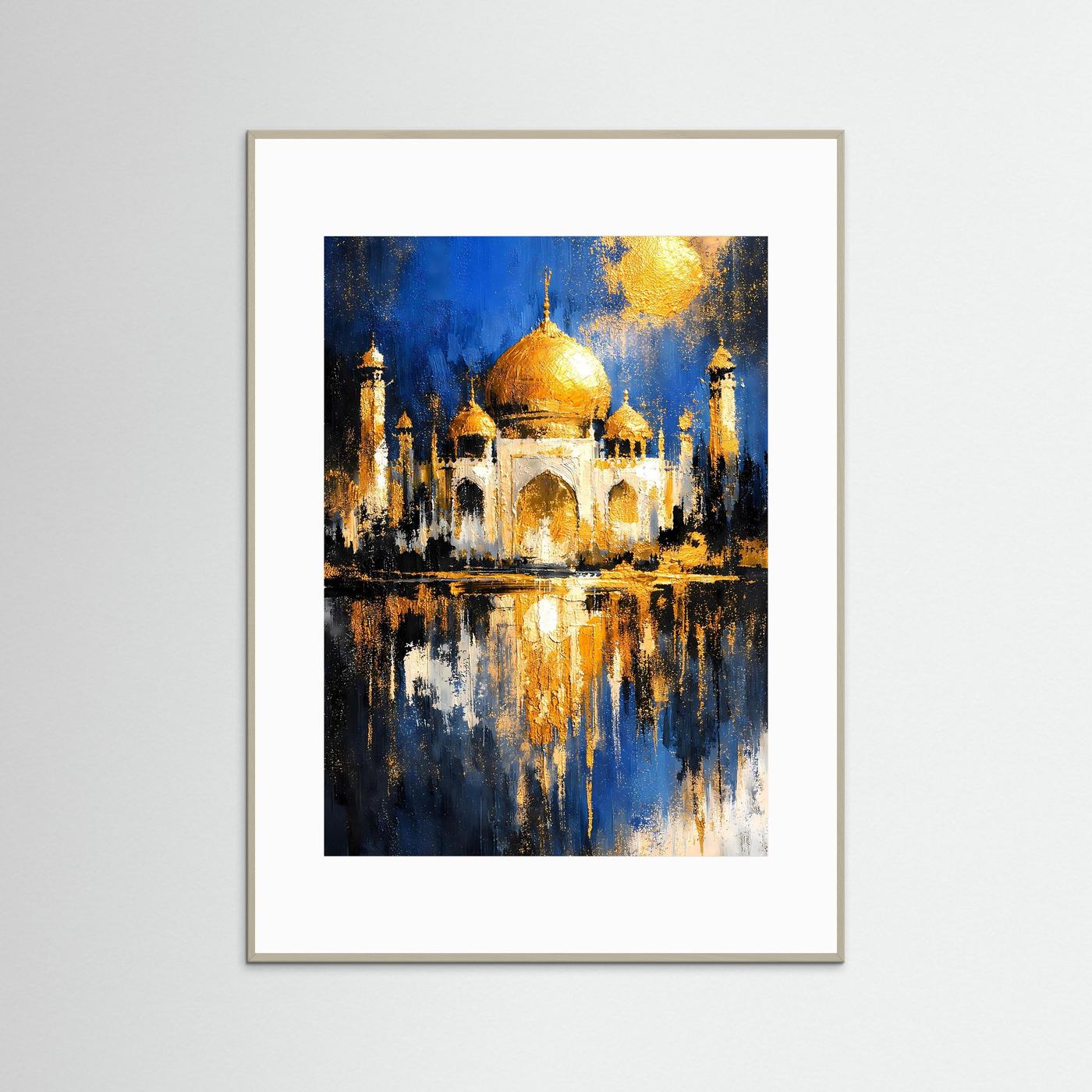 Gerahmtes Poster: goldene Kuppel, orientalische Architektur, grauer Rahmen