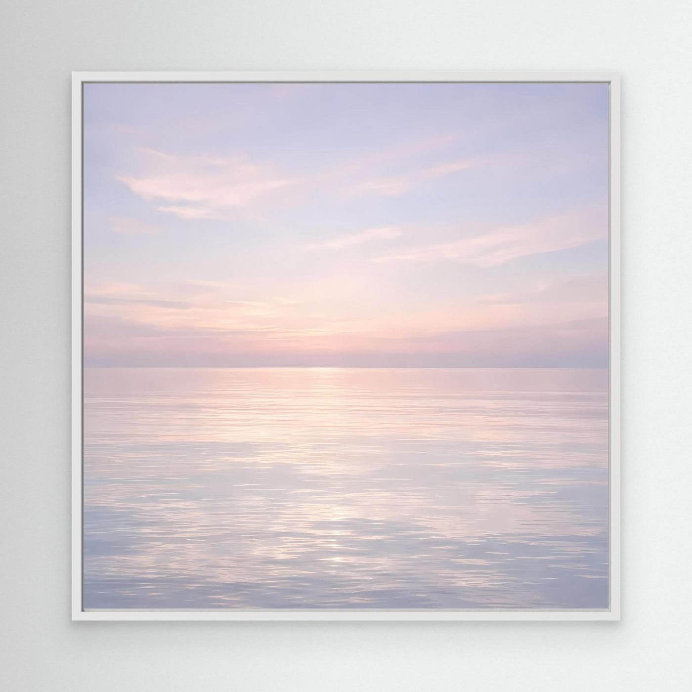 Leinwandbild Meer bei Sonnenuntergang, weißer Rahmen, sanfte Pastelltöne