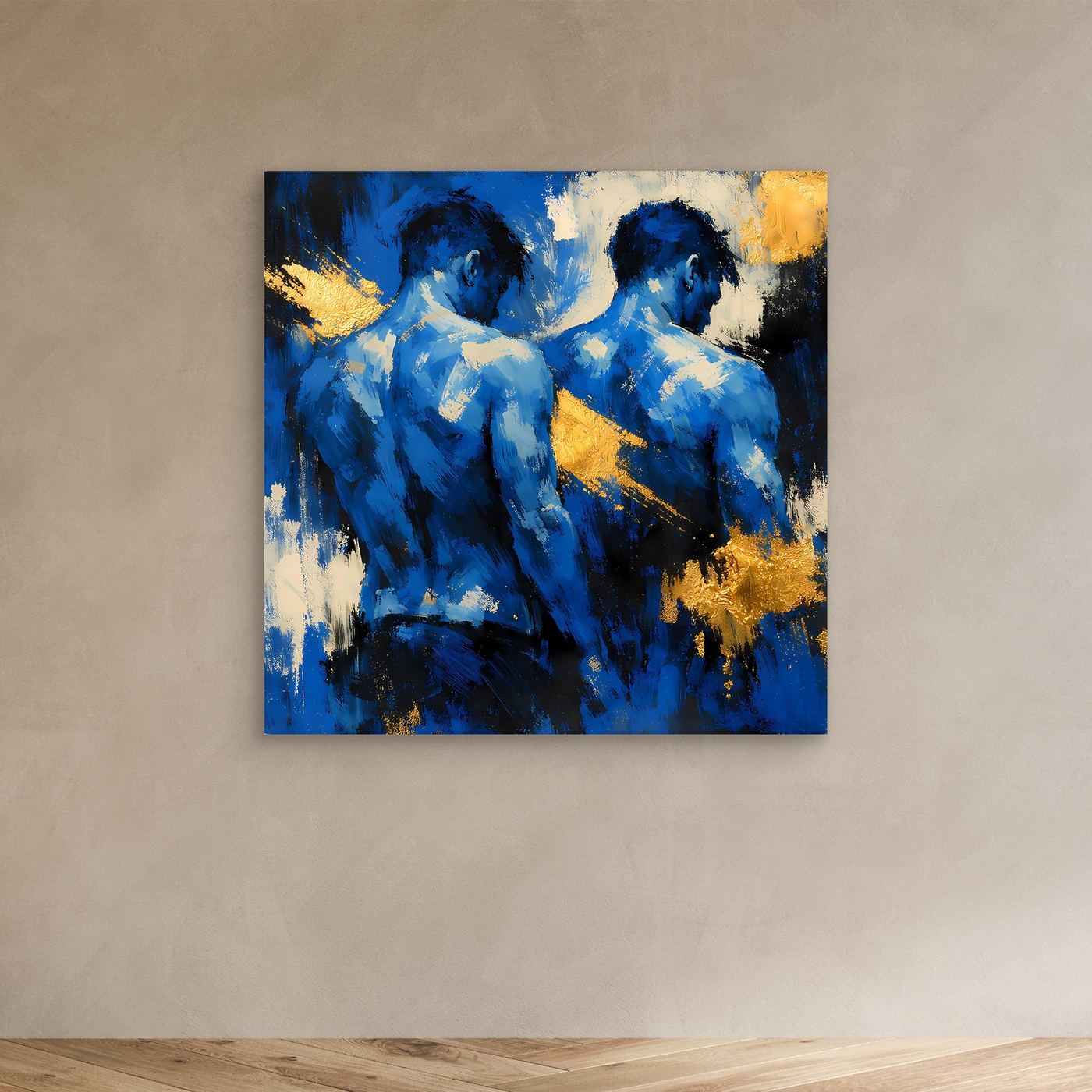 Leinwand Zwei Brüder in Blau | Abstraktes Männlicher Rücken Wandbild Gold