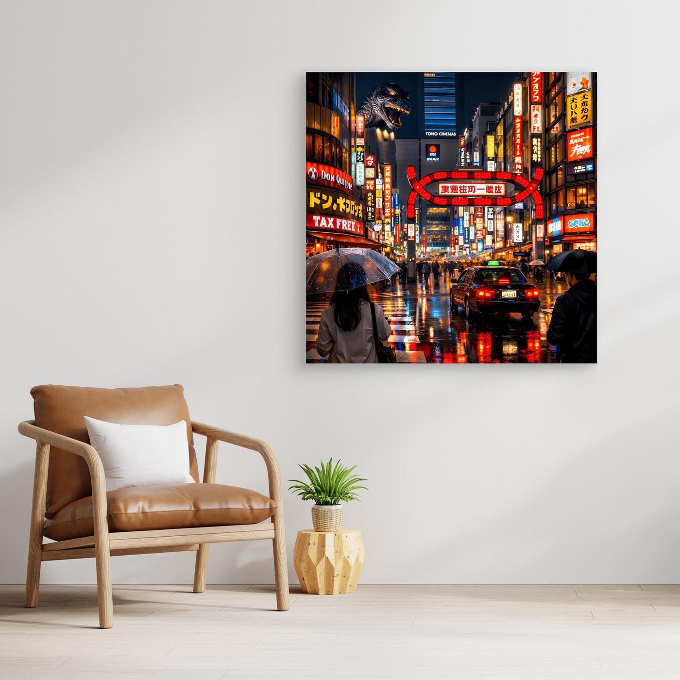 Leinwand Pulsierendes Tokio bei Nacht | Urbanes Kabukicho Kaiju Wandbild