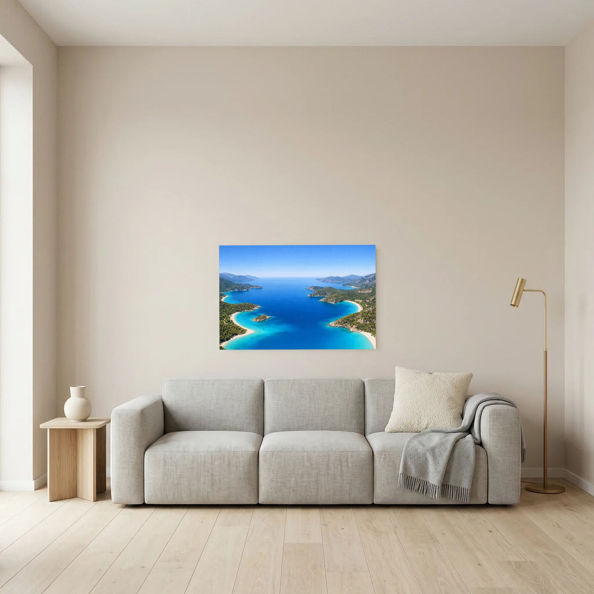 Wand-Querformat-Poster mit türkisfarbener Bucht, blauem Wasser und Inseln