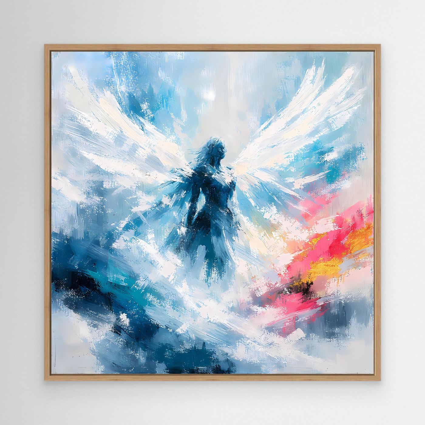 Leinwand Abstrakter Engel in Blau und Weiß | Modernes Wandbild auf echter Leinwand