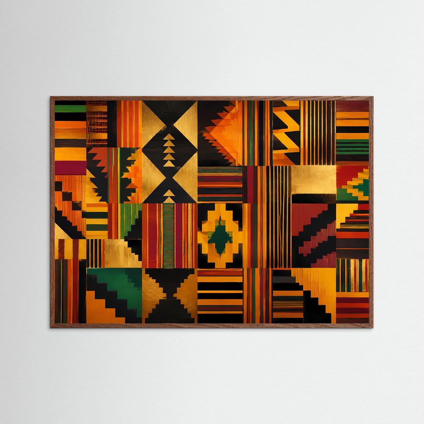 Geometrisches Kente-Muster in Gold & Farben | Modernes Wandbild mit Ethno-Art & Mustern