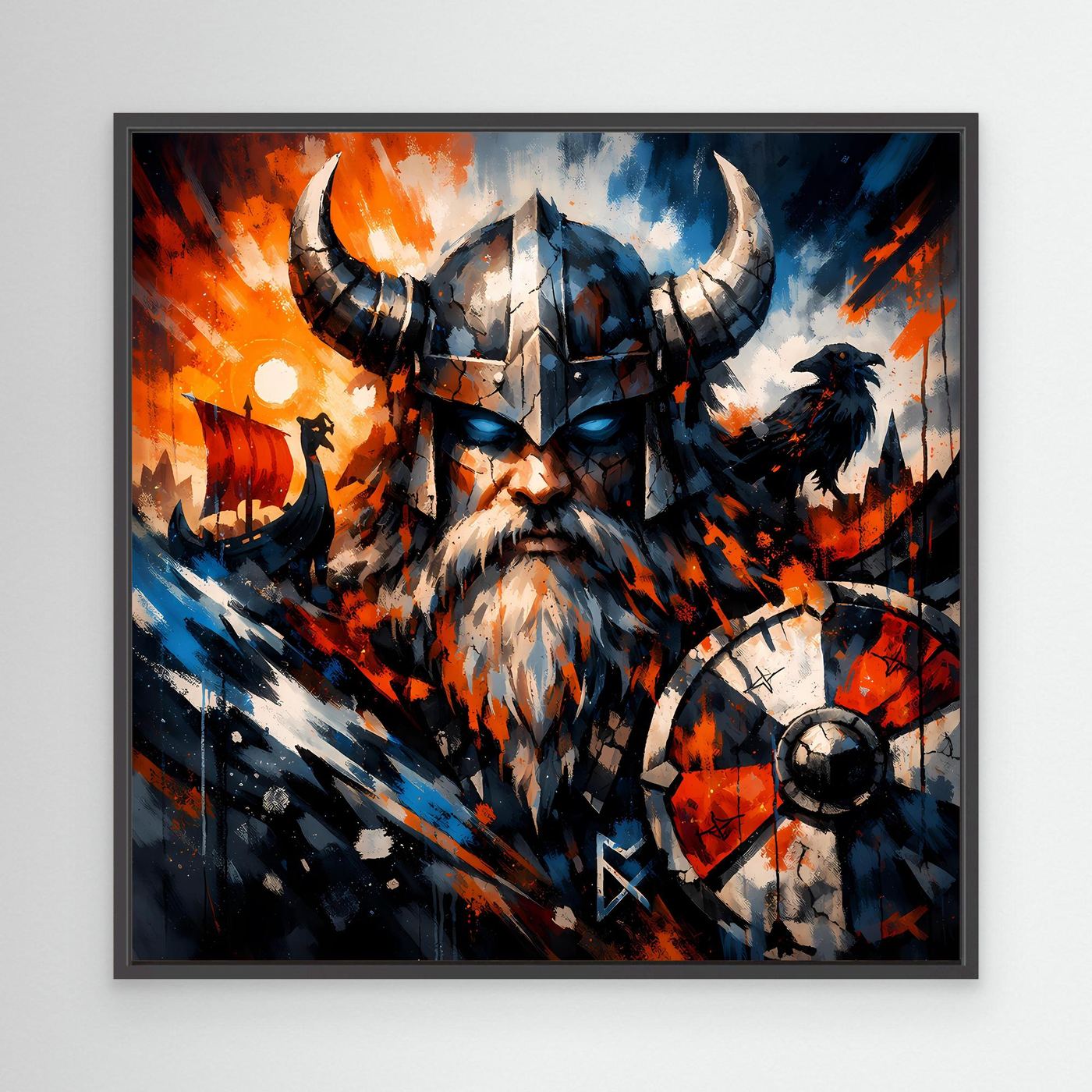 Leinwand Mythischer Wikinger-Krieger | Modernes Abstraktes Nordmann Wandbild