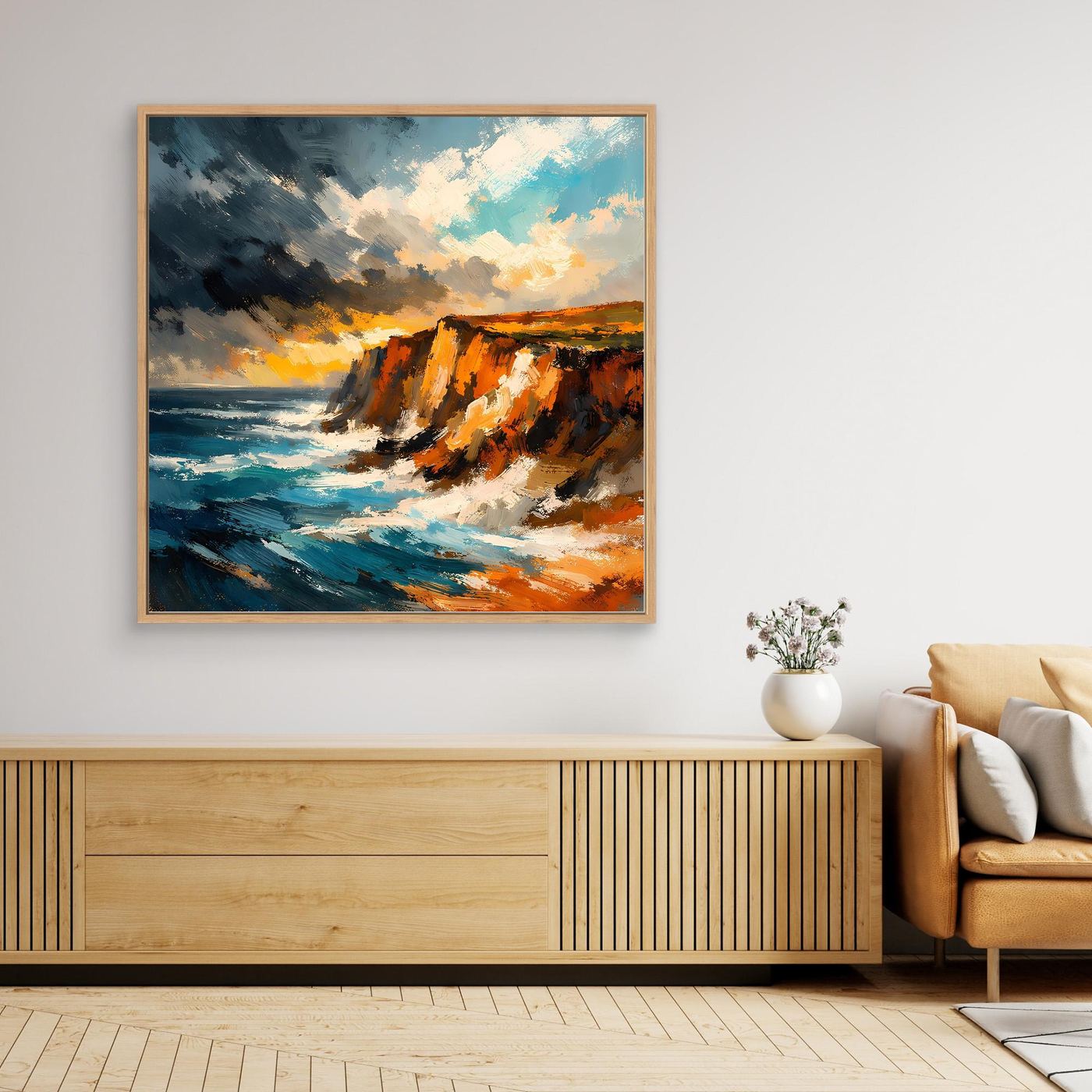 Premium Leinwand Dramatische Steilküste am Ozean | Abstraktes Klippen Wandbild stürmisch