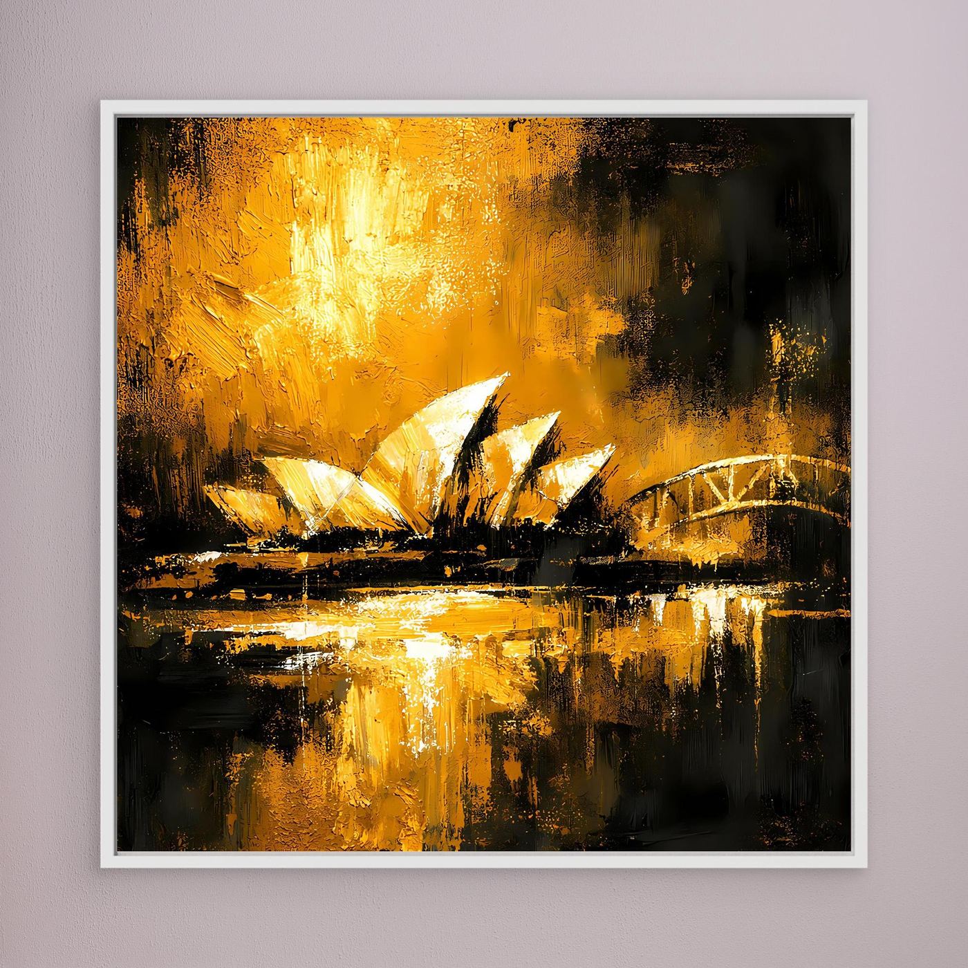 Leinwand Sydney Skyline bei Nacht | Abstraktes Opernhaus Wandbild Gold