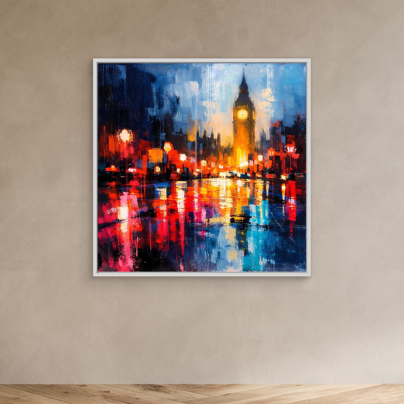 Leinwand Abstraktes Big Ben London Gemälde | Modernes Urbanes Wandbild bei Nacht