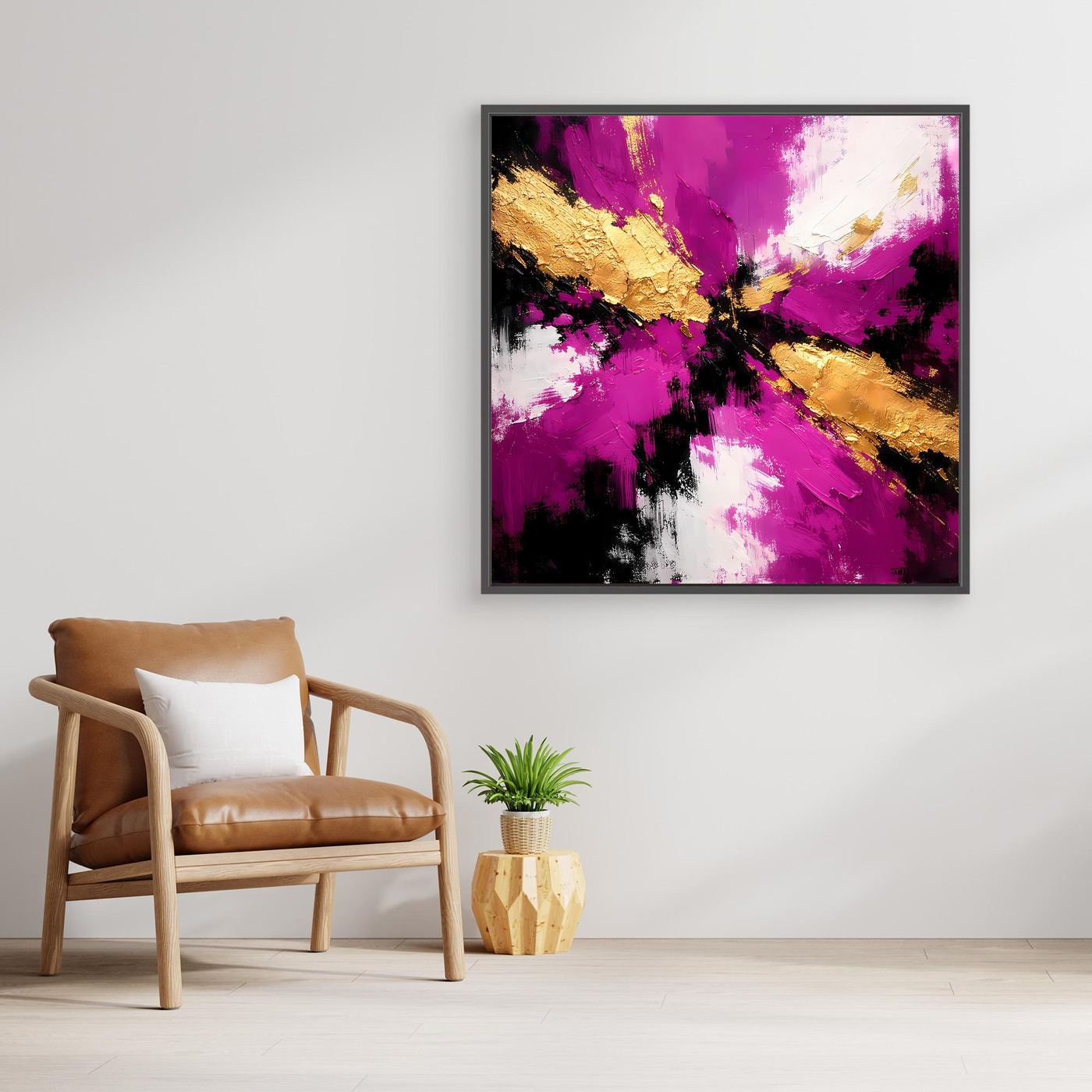 Leinwand Abstraktes Farbenspiel in Magenta und Gold | Modernes Expressives Wandbild