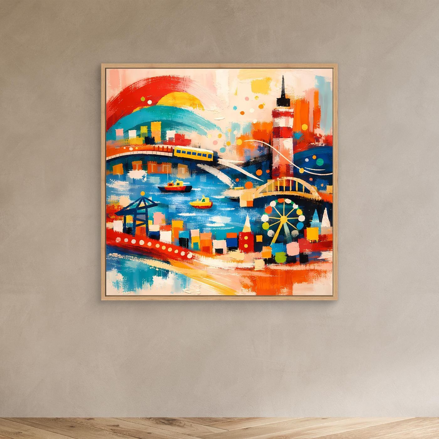 Leinwand Abstraktes Hamburg Hafen Wandbild | Buntes Maritimes Kunstwerk