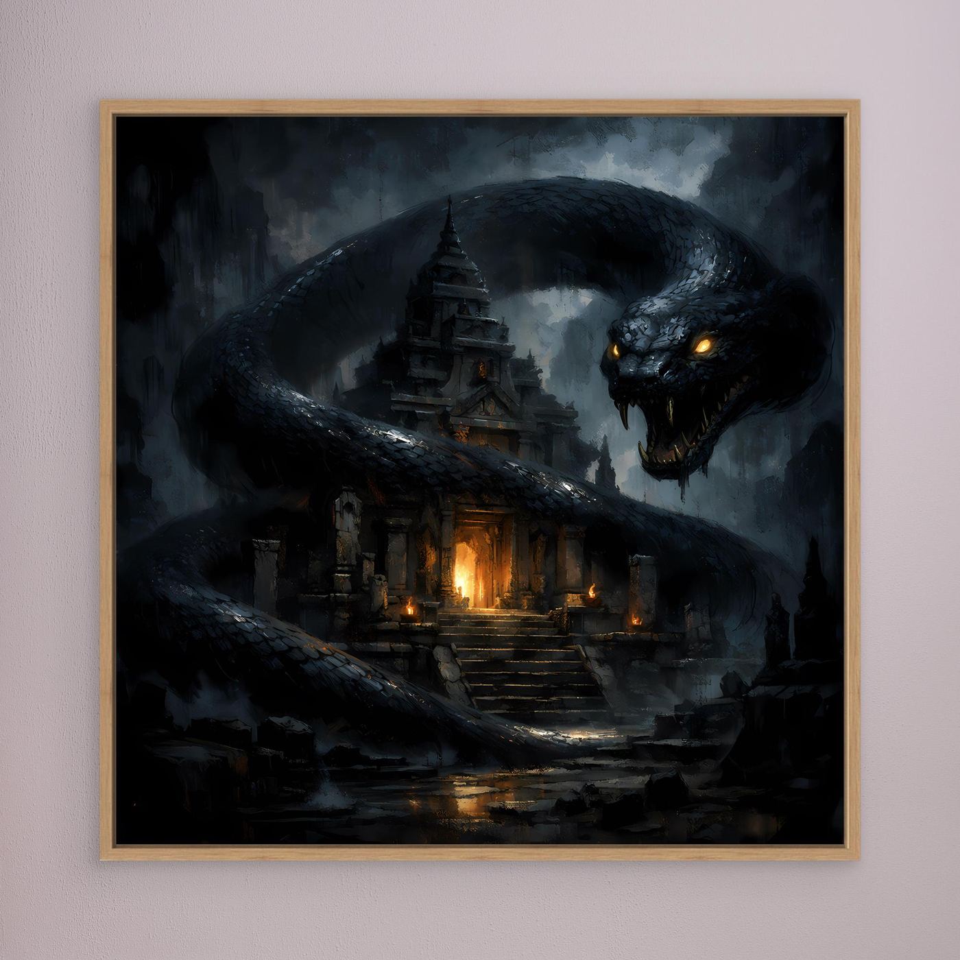 Leinwand Wächter des Tempels | Mystische Riesenschlange Fantasy Wandbild