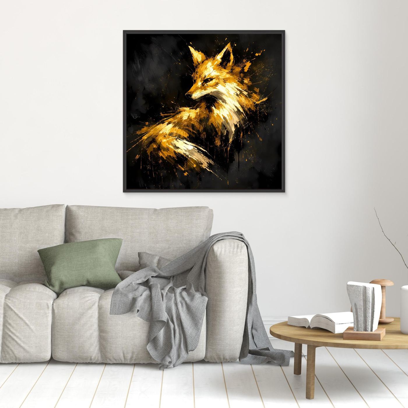 Leinwand Majestätischer Fuchs in Gold und Schwarz | Modernes Abstraktes Wildtier Wandbild