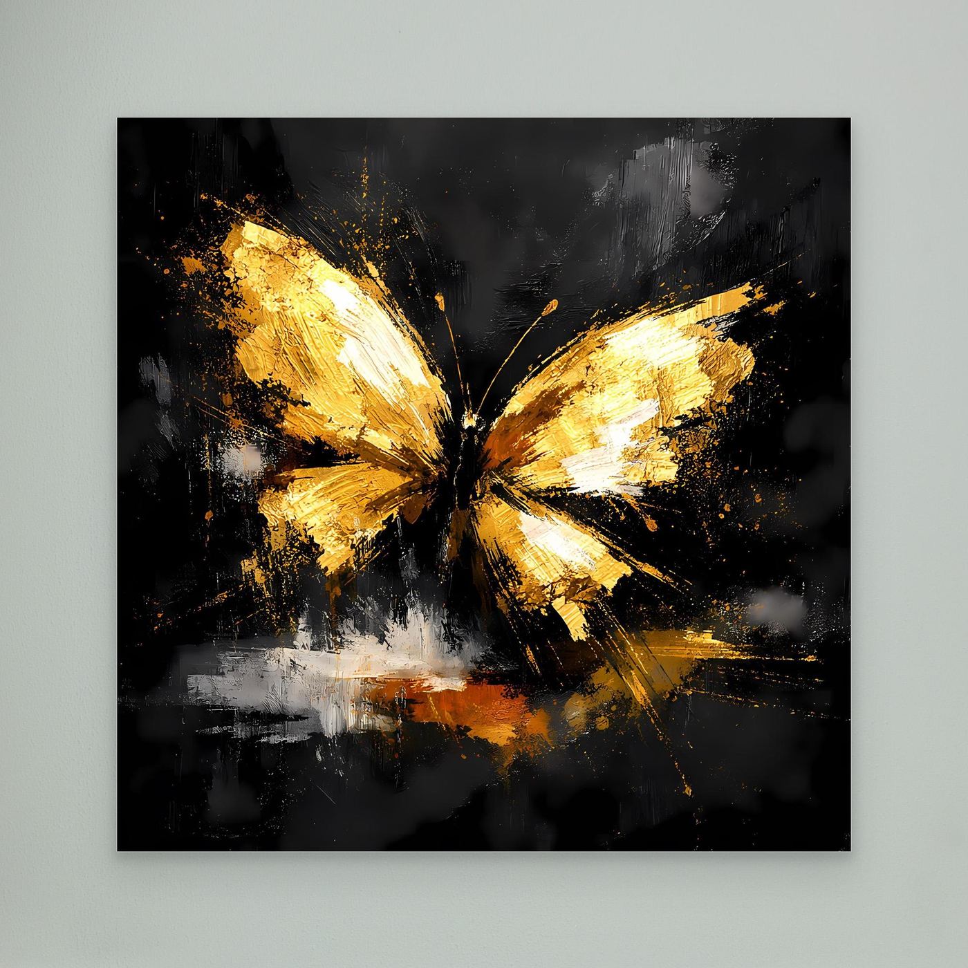 Leinwand Goldener Schmetterling Abstrakt | Modernes Insekten Wandbild Schwarz Gold