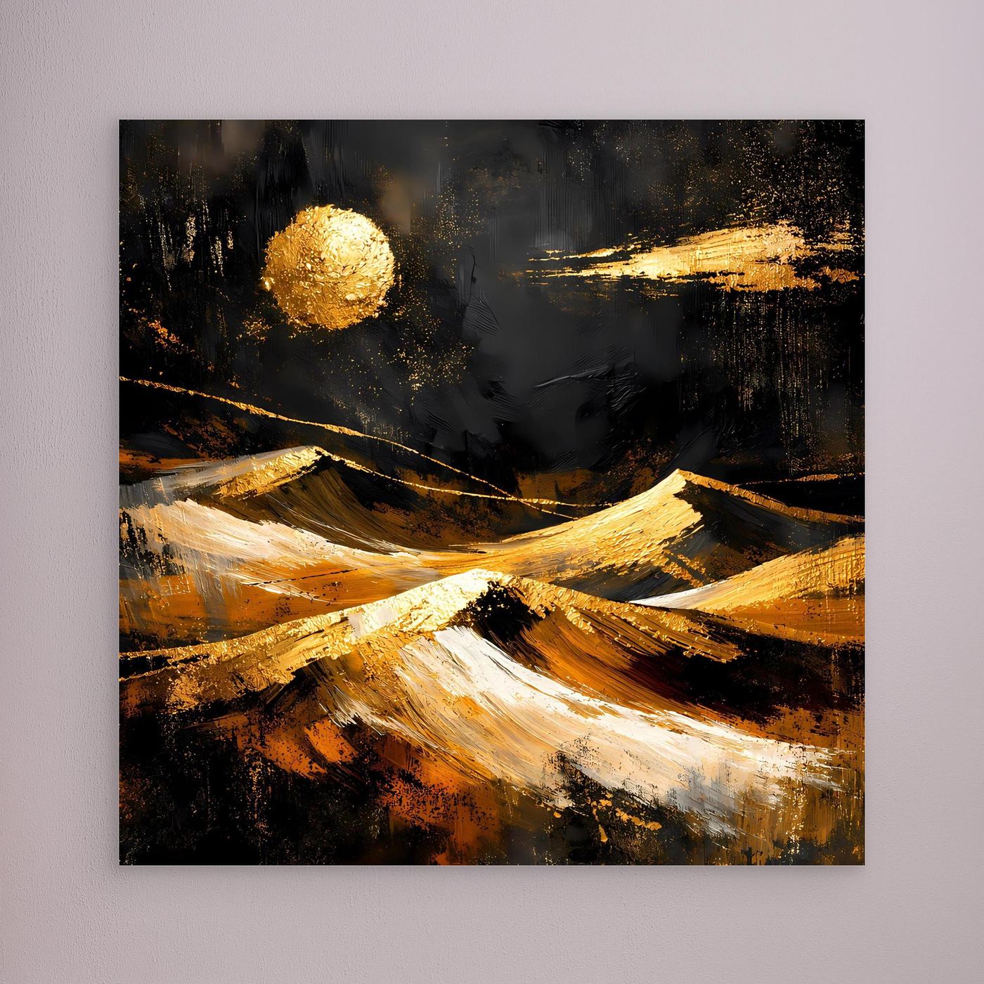 Leinwand Goldene Wüstenlandschaft bei Nacht | Abstraktes Dünen Wandbild Modern