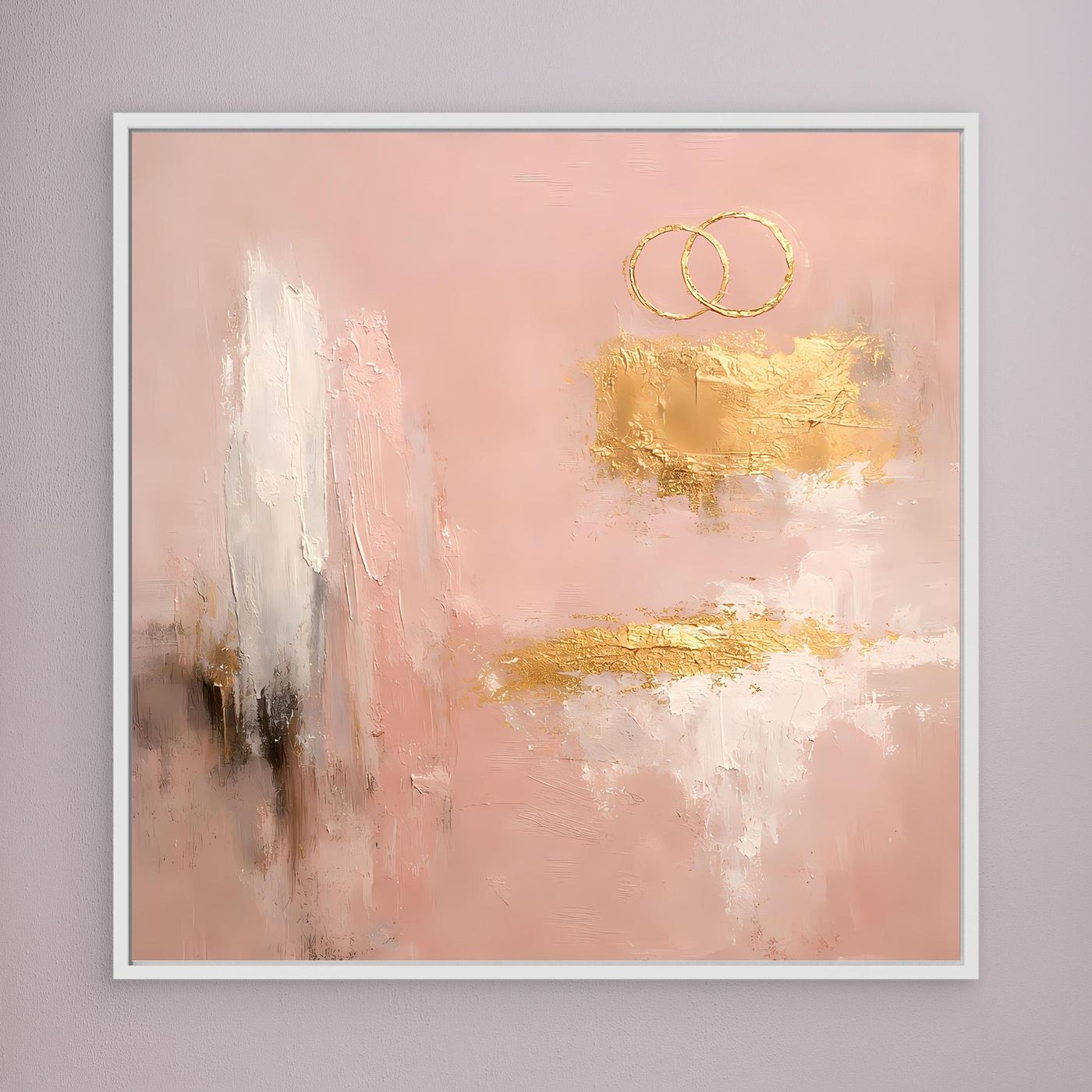 Leinwand Abstraktes Hochzeitsgemälde in Altrosa und Gold | Modernes Wandbild Eheringe