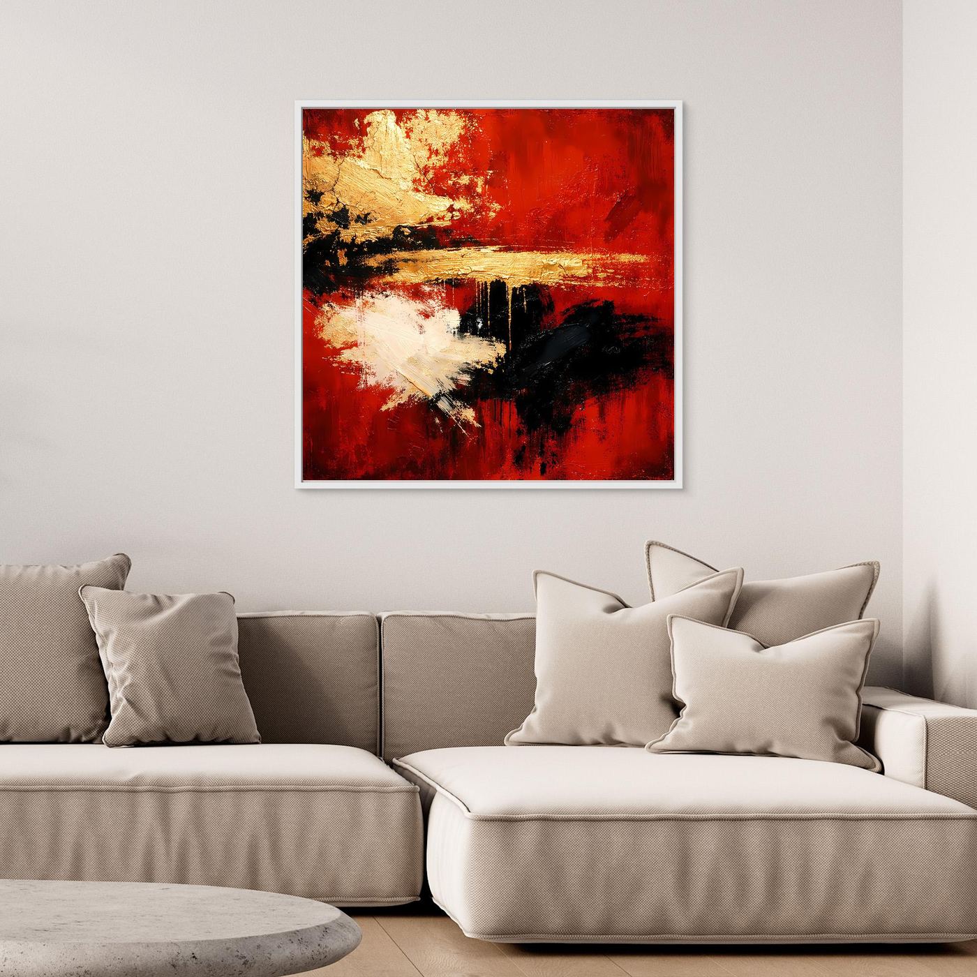 Leinwand Abstraktes Farbspiel in Rot und Gold | Modernes Progressives Wandbild