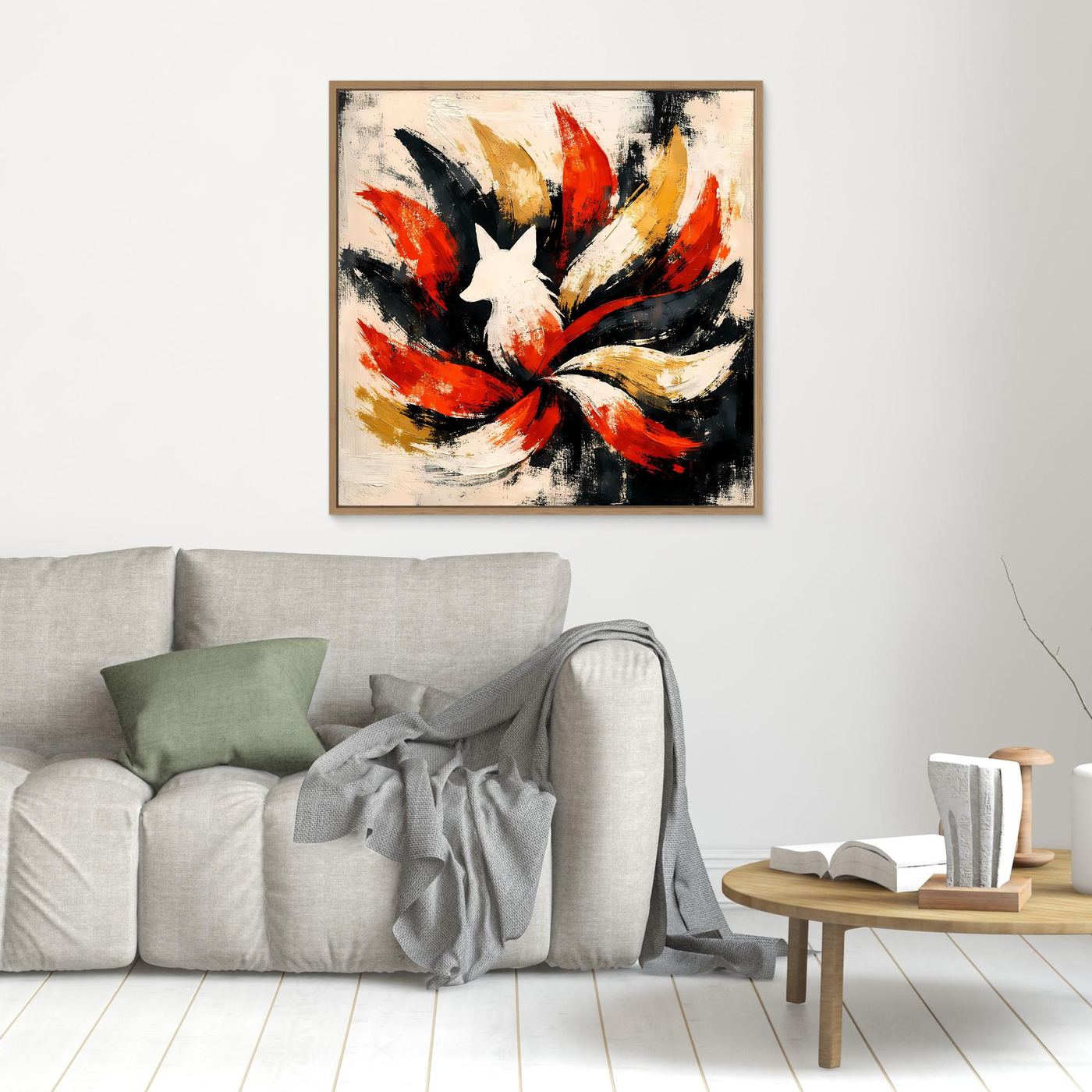 Leinwand Mythischer Neunschwänziger Fuchs Kitsune | Abstraktes Asia Fantasy Wandbild