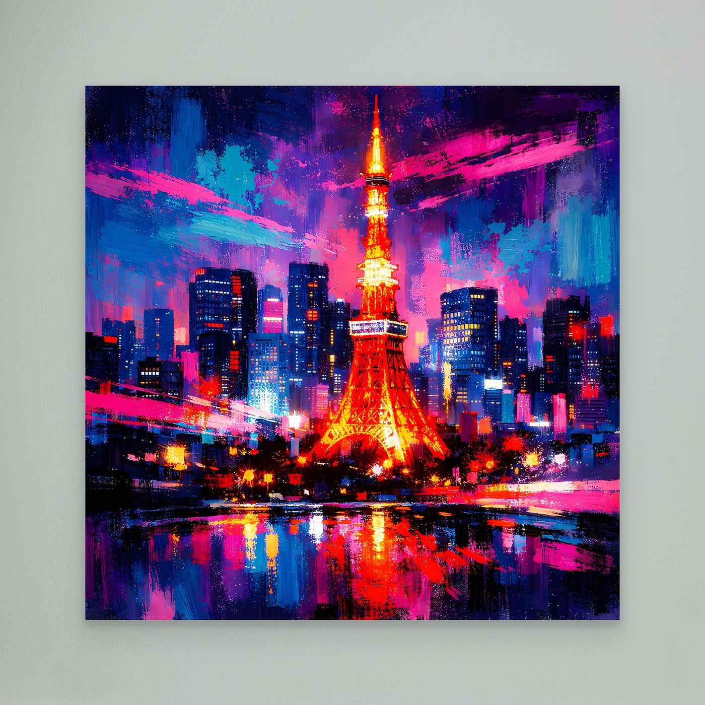 Leinwand-Wandbild Skyline mit Eiffelturm und farbiger Reflexion im Wasser