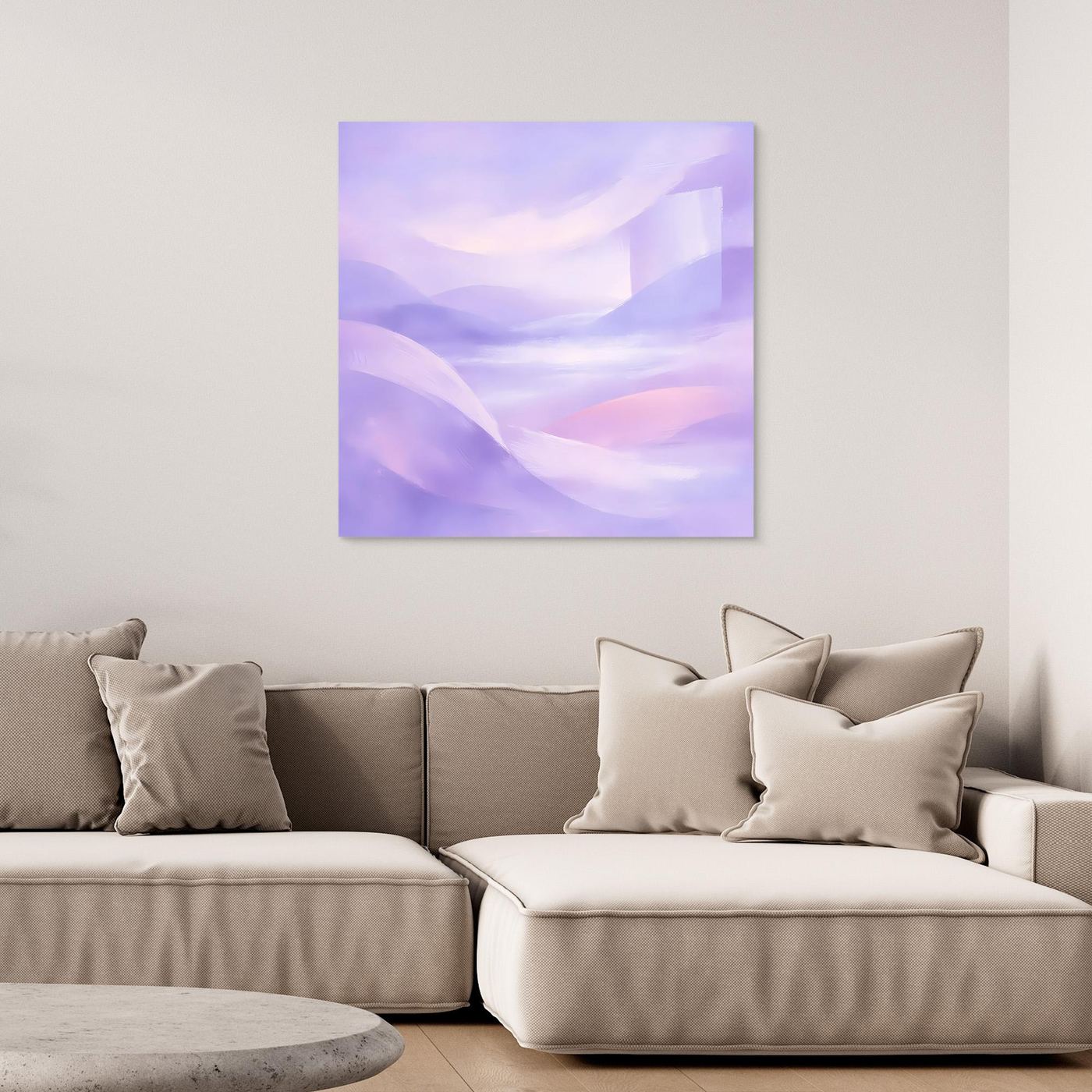 Leinwandbild mit abstraktem Pastellmotiv in Violett und Rosa, rahmenlos