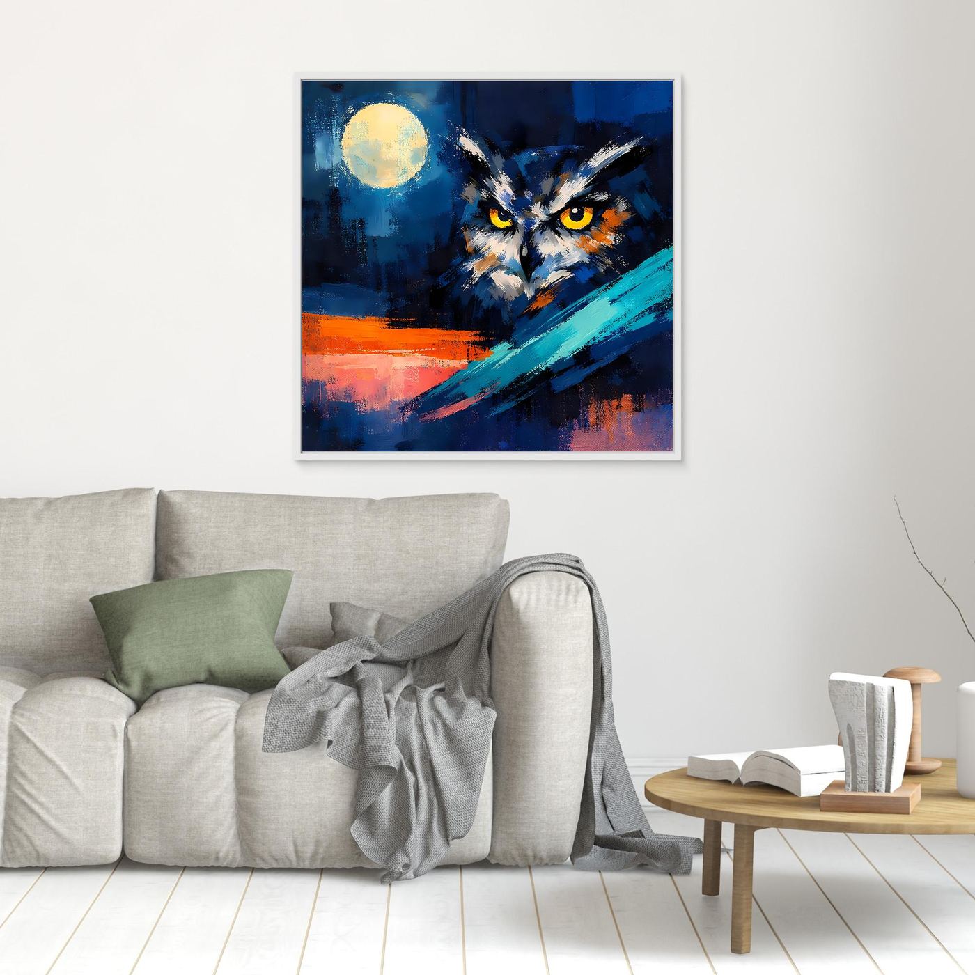 Premium Leinwand Mystische Eule bei Vollmond | Abstraktes Kunst Poster Modernes Nacht Wandbild