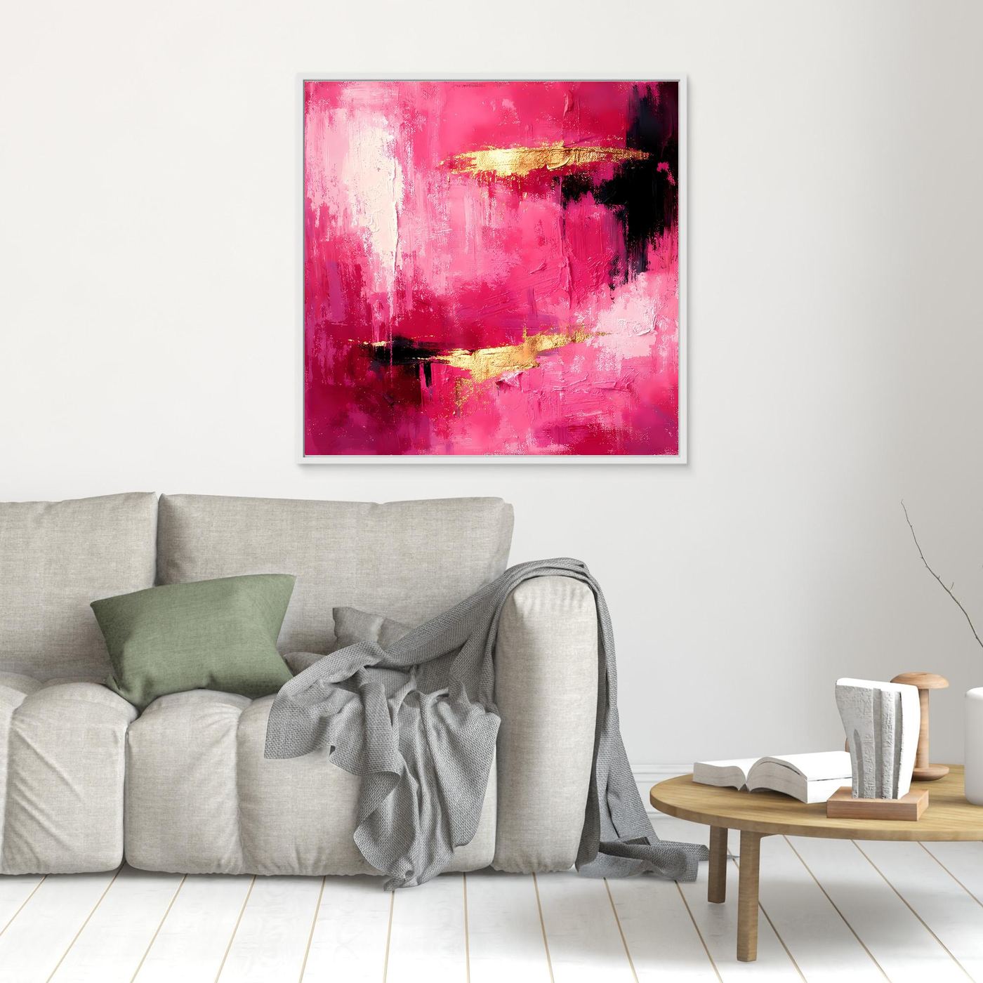 Leinwand Abstraktes Gemälde in Rosa und Gold | Modernes Elegantes Wandbild