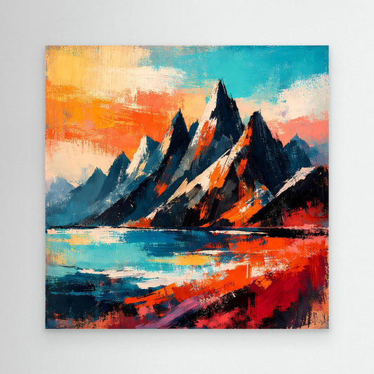 Abstraktes Leinwand-Wandbild mit Bergen und leuchtendem Wasserfall, ohne Rahmen