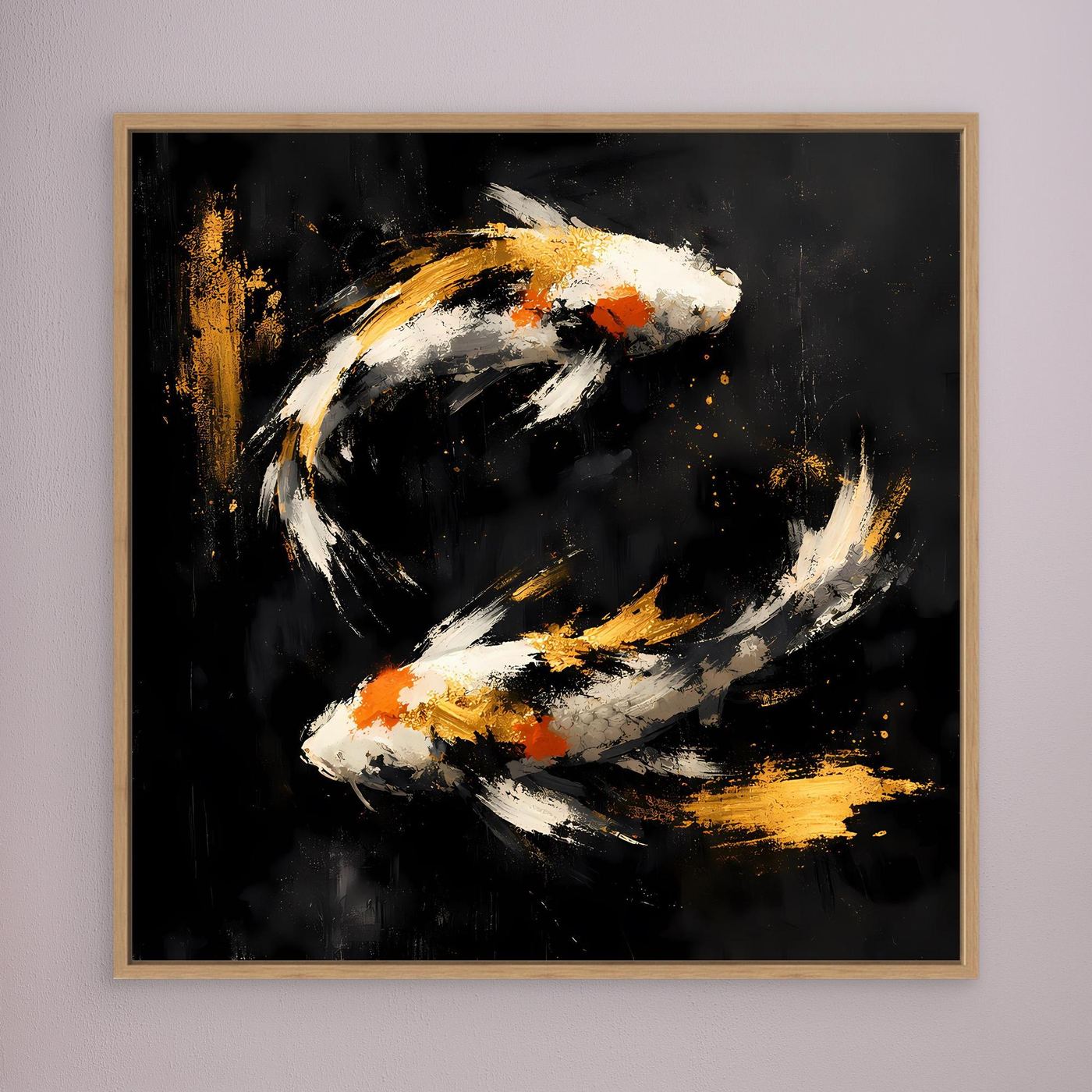 Leinwand Abstrakte Koi-Fische in Gold und Orange | Modernes Yin Yang Wandbild