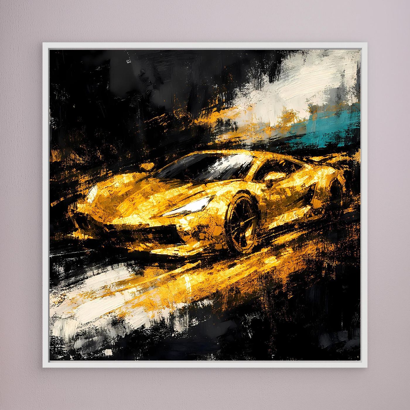 Leinwand Goldener Supersportwagen | Modernes Abstraktes Rennsport Wandbild