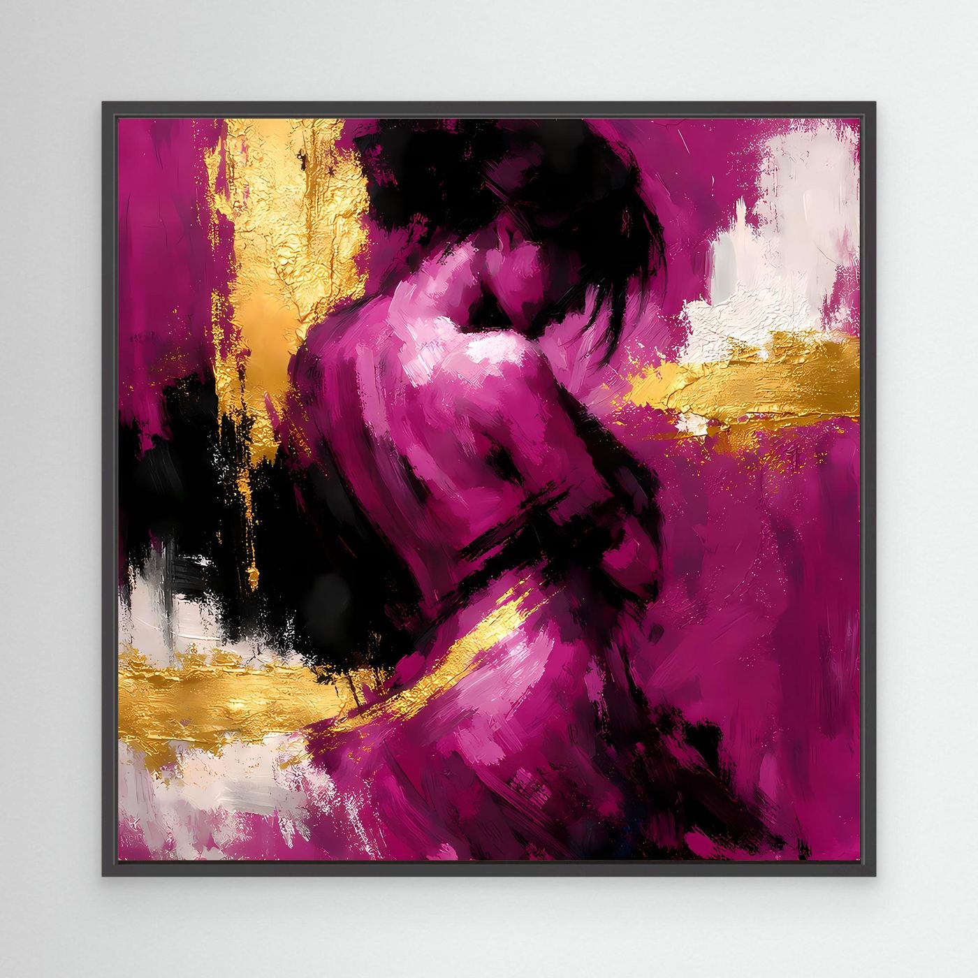 Leinwand Elegante Silhouette in Magenta | Abstraktes Frauengestalt Wandbild Gold