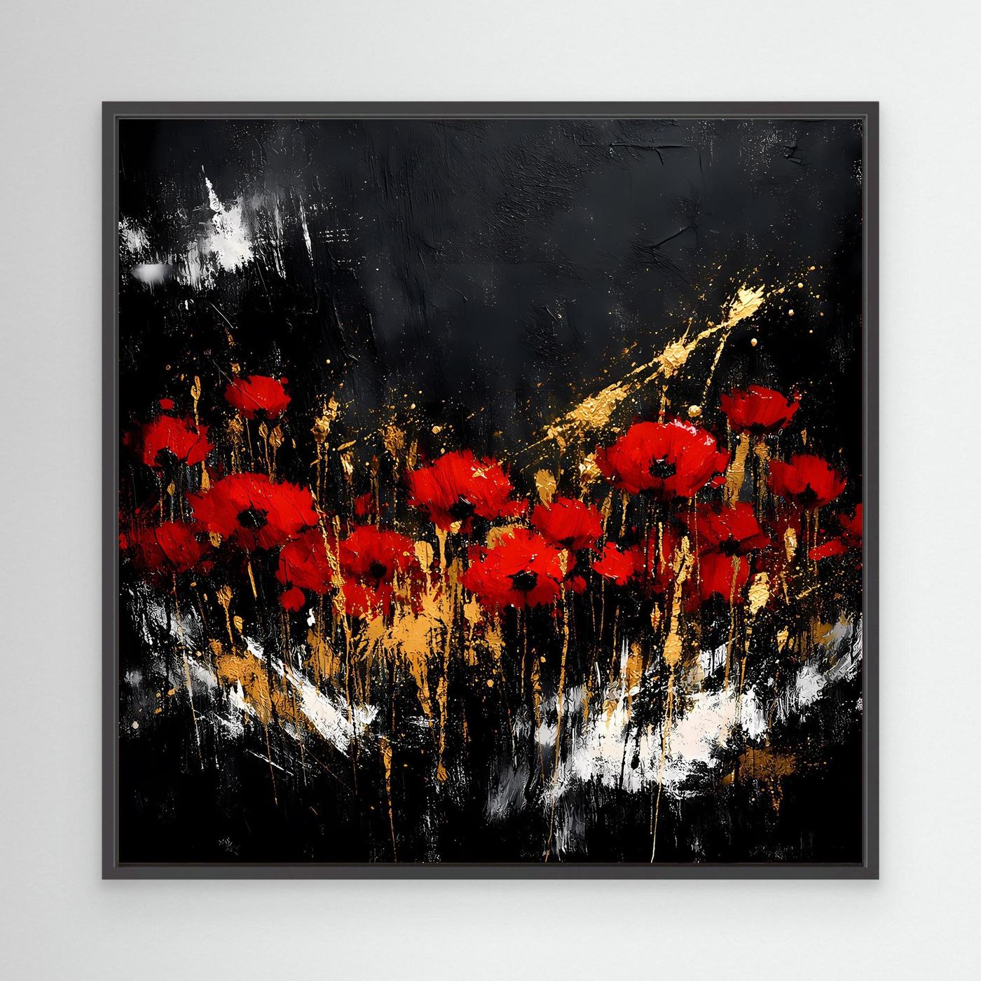 Leinwand Rote Mohnblumen mit Gold-Akzenten | Modernes Florales Wandbild Abstrakt