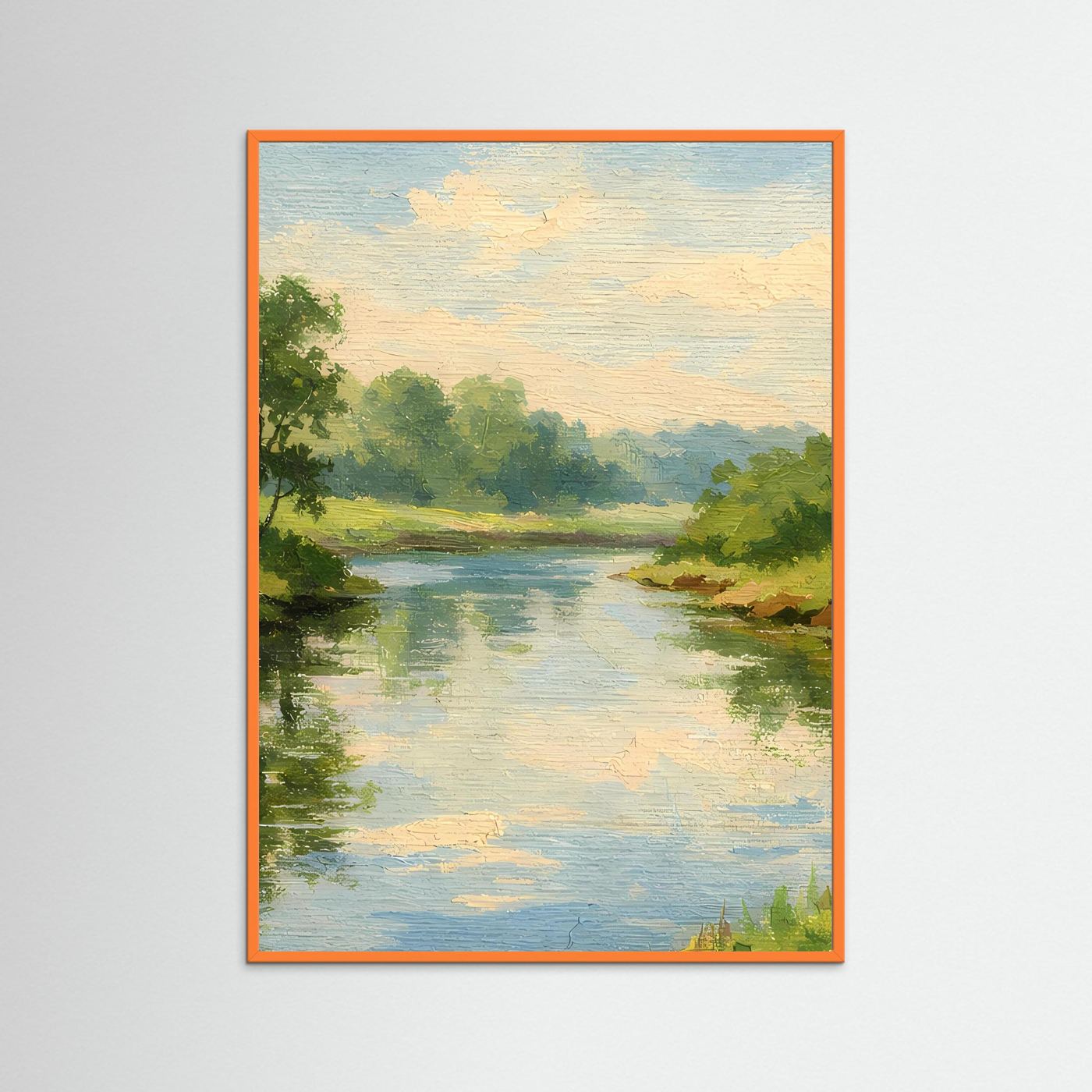 Poster Idylle am Flussufer | Klassisches Landschafts-Ölgemälde als Wandbild
