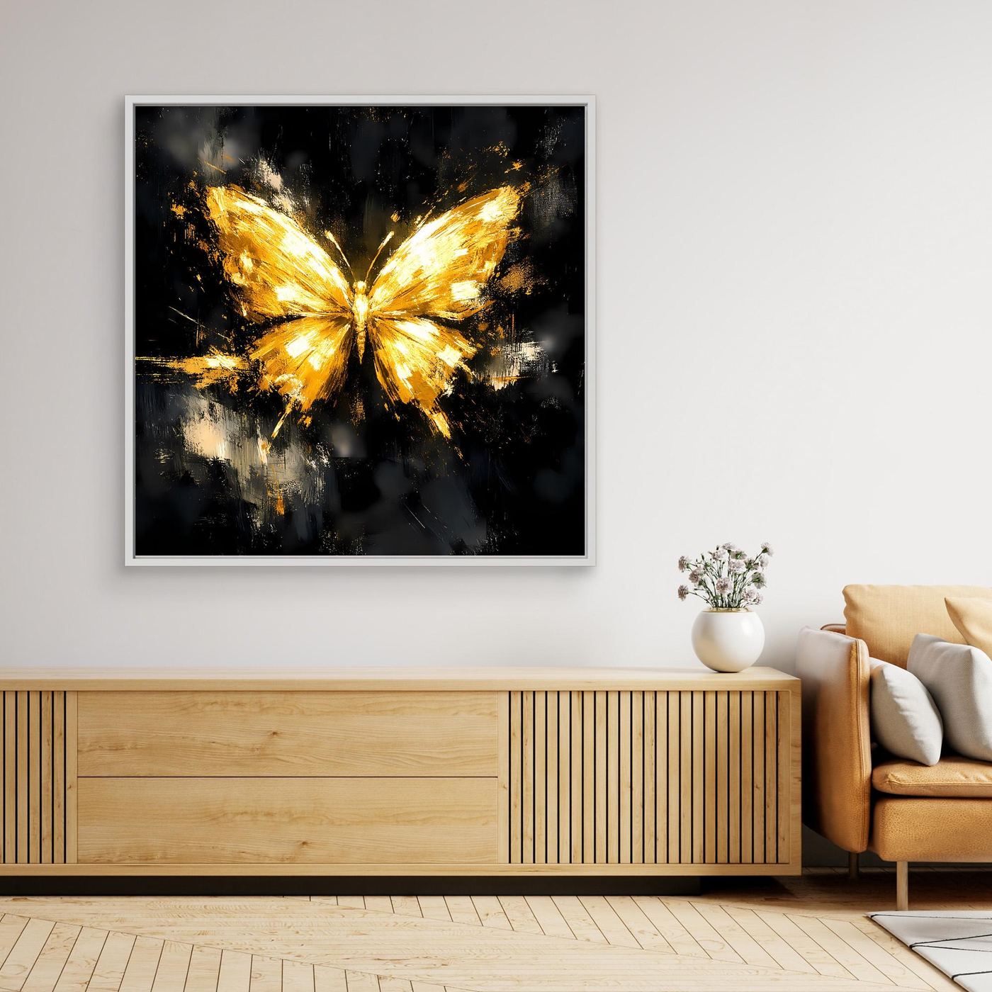 Leinwand Eleganter Goldener Schmetterling | Abstraktes Luxus Wandbild