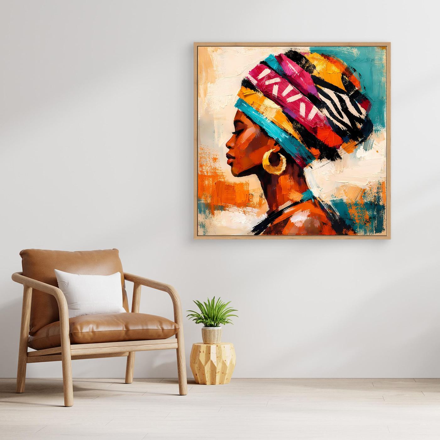 Leinwand Afrikanische Schönheit mit Kopftuch | Abstraktes Modern Art Porträt Wandbild